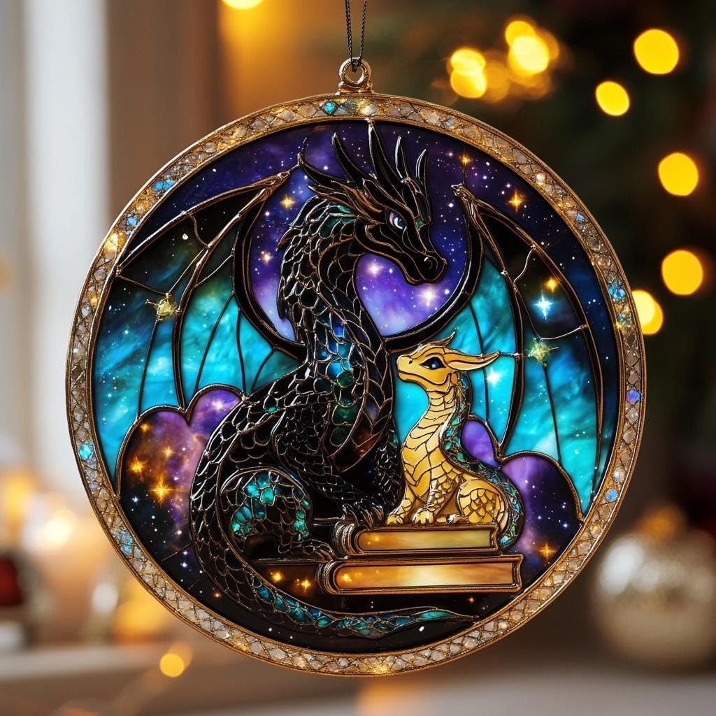 Fantasy Dragon Acrylic Suncatcher Ornament Book Lover Gift Fantasy Fans Decor for Readers