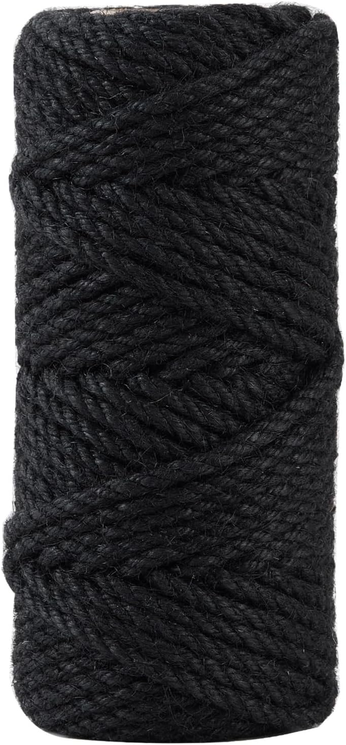 4mm 100 Feet Black Natural Jute Twine, for Crafts Gift, Craft Projects, Wrapping, Bundling, Packing, Holiday Packaging Twine, Gardening and More, Jute Rope to Use Around The House and Garden
