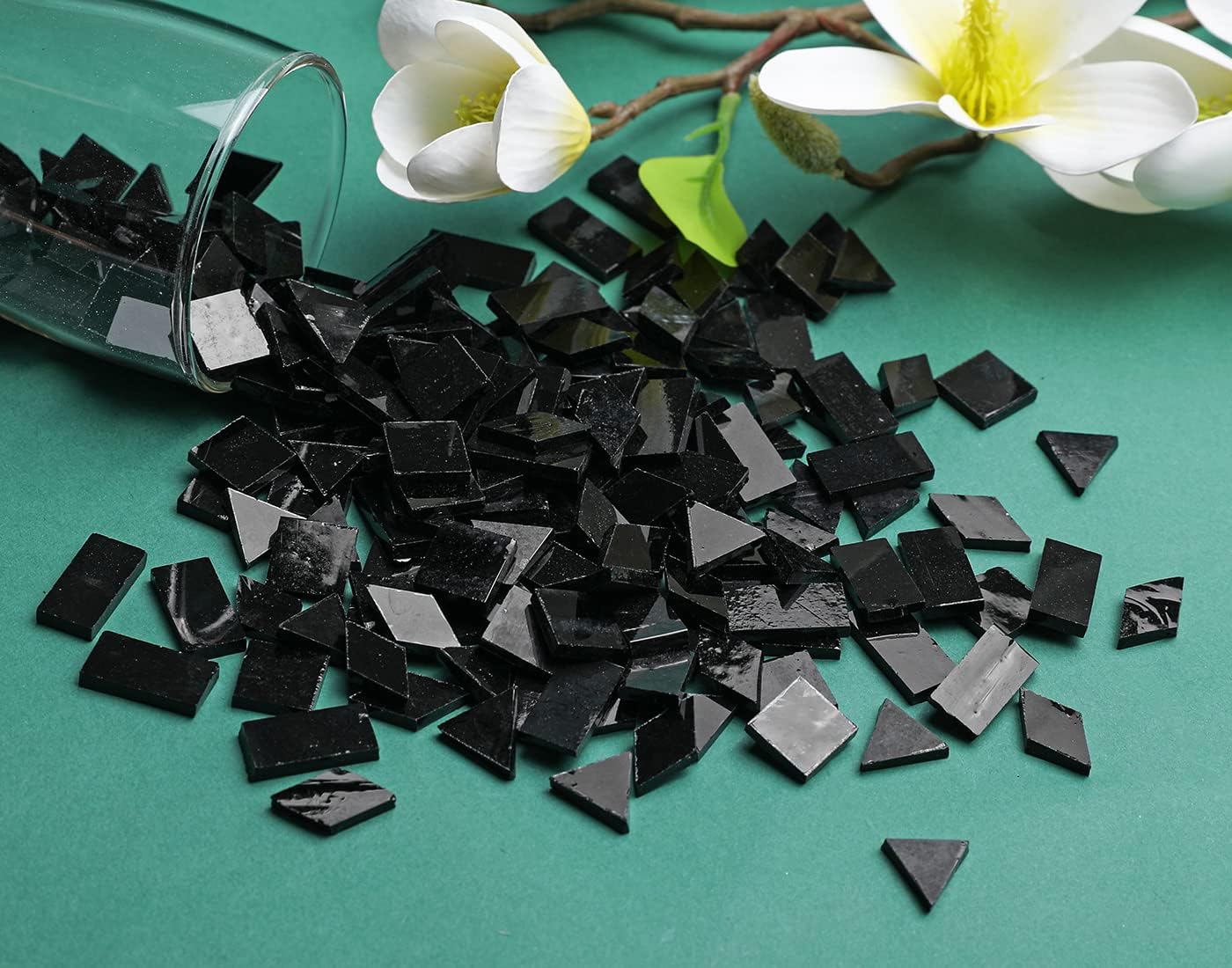 Multi-Color Options, Lanyani Glass Mosaic Tiles for Crafts,4 Shapes Mixed Colorful Glass Tiles Tiffany Stained Glass Pieces for Mosaic, 200 Pieces,Regular Black