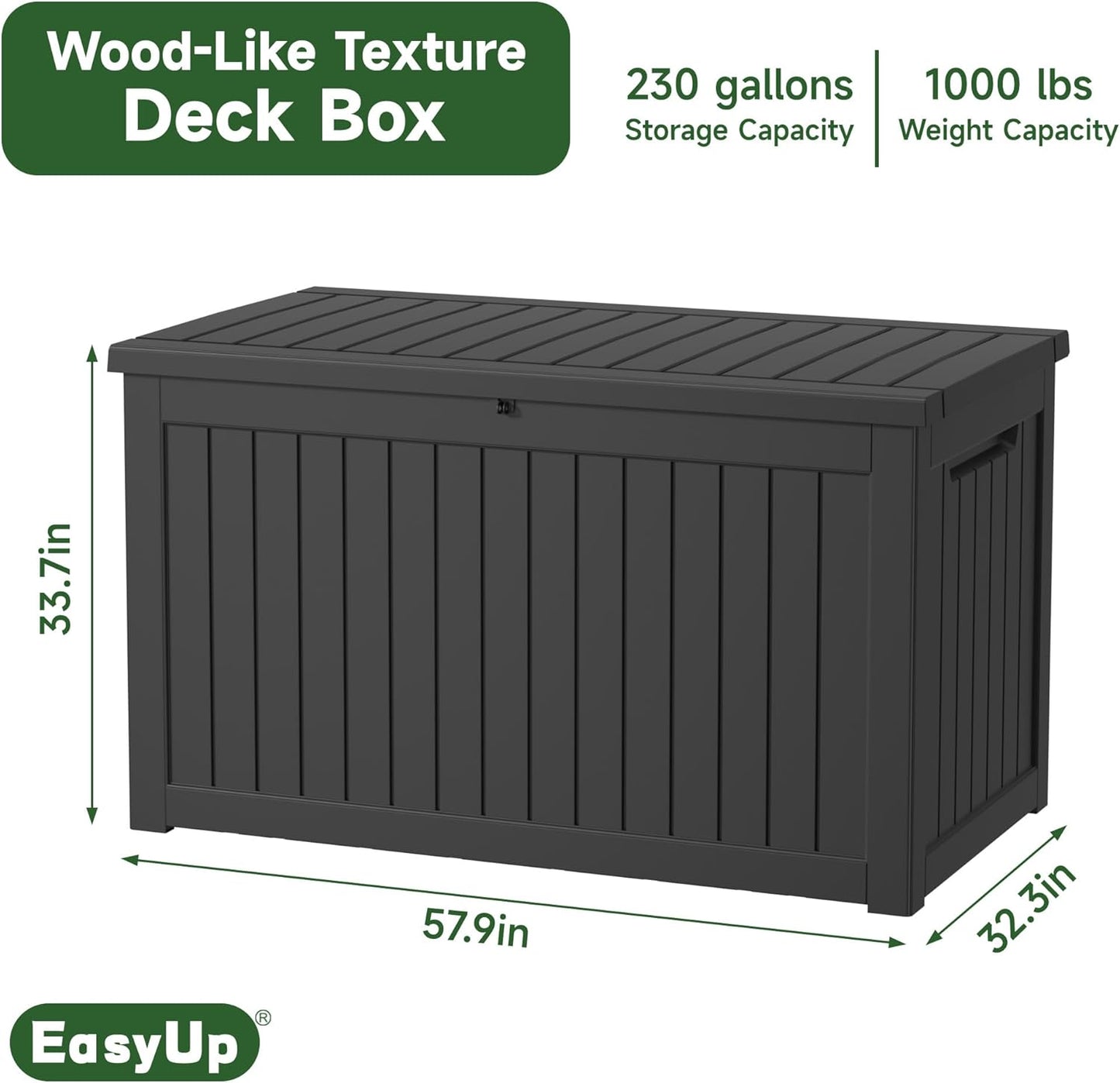 230 Gallon Outdoor Storage Box Waterproof, UV Resistant Resin Deck Box with Hydraulic Rod, Reinforced Stability for Patio, Garden,Striped Black