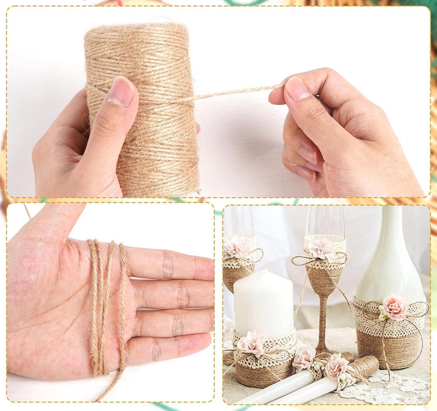 Garden Twine, 394 Feet 2mm Jute Twine, Baling Plant String for Climbing Plants,Tomatoes, Crafting Floristry 120-meter Natural Hemp Rope, 2mm