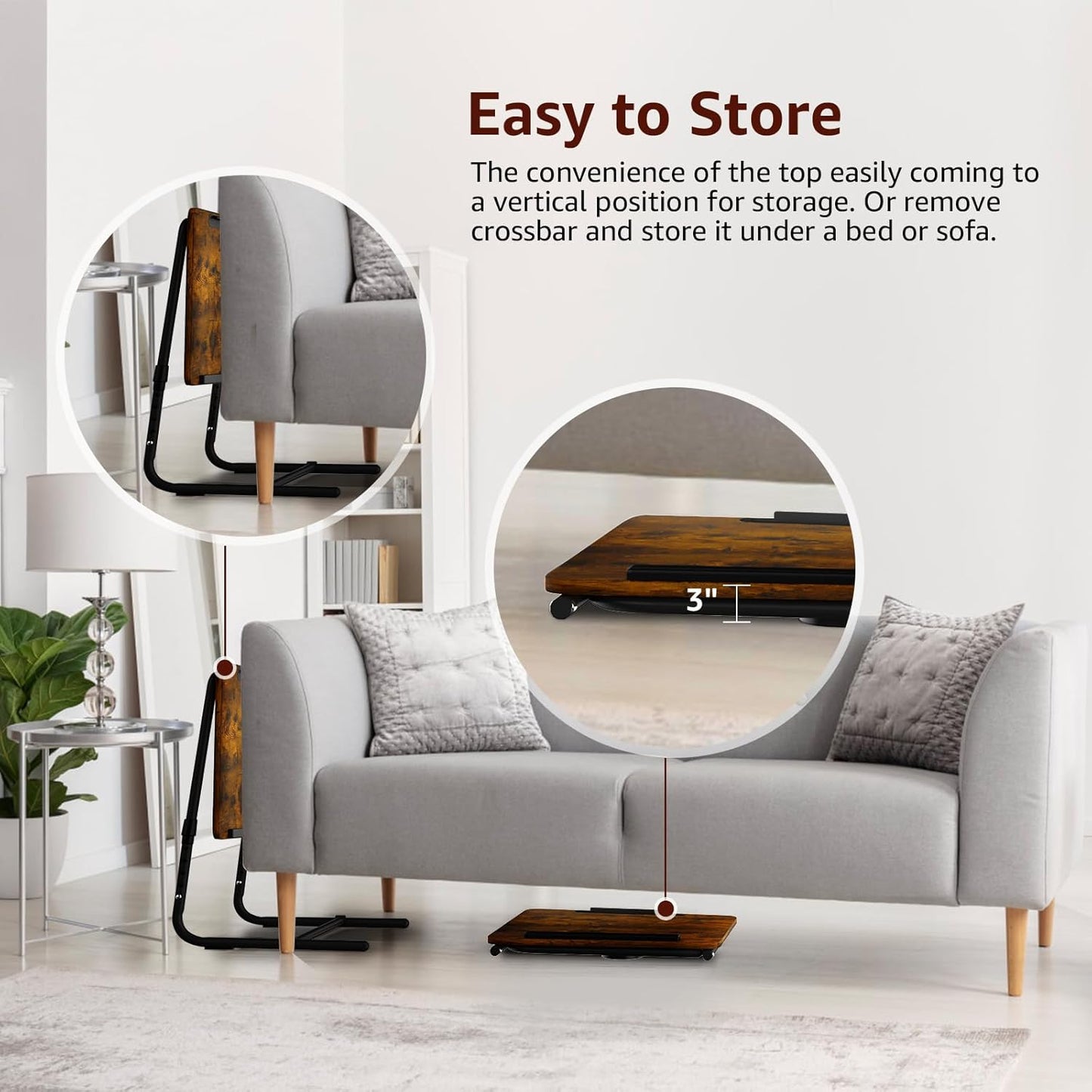 TV Trays Set of 2 - Folding TV Tray Adjustable Dinner Trays for Eating On Couch Wooden Tables Mate Stand Foldable Rustic Desk with Cup Holder Portable