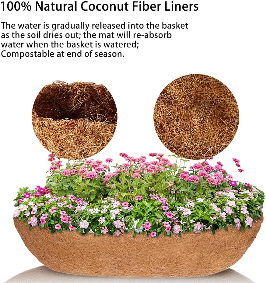 3Pcs 24“ Coco Liners for Planters, Pre-Formed Trough Coconut Fiber Liner Replacement for Window Box, Fence Flower Baskets, Garden Flower Pot (24 inch 3PCS)