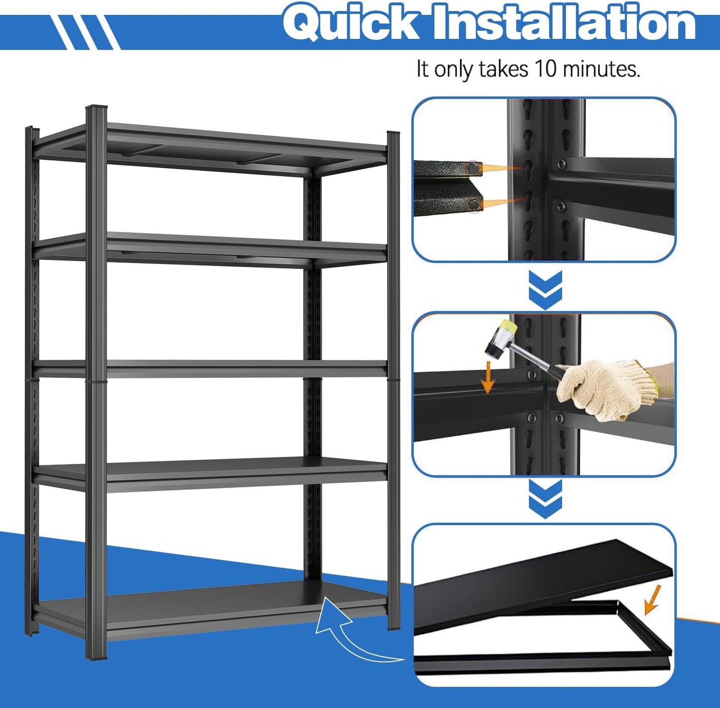 Garage Shelving 3000LBS Metal Storage Shelves Adjustable 6-Tier Shelving Units Garage Storage Shelves Heavy Duty for Basement, Commercial, Warehouse, Industrial, Black