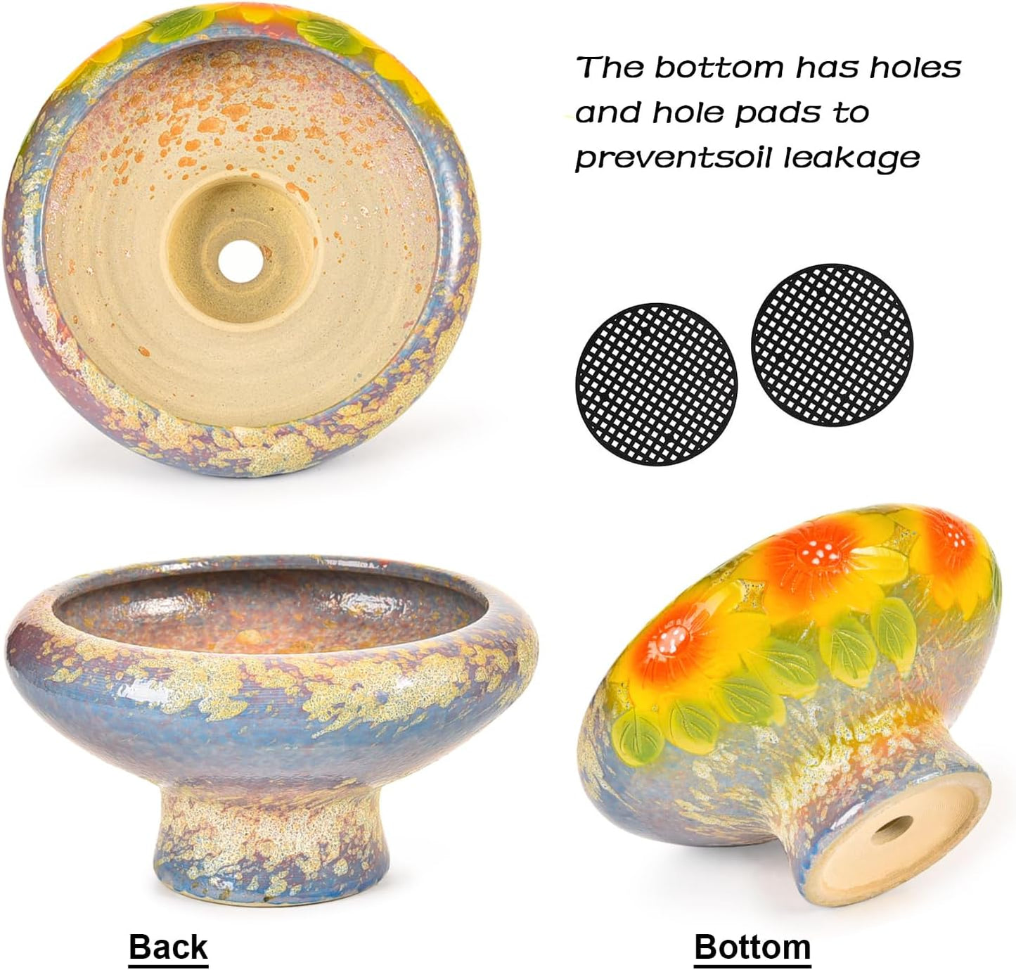 Sungmor 9.6 Inch Large Succulent Plant Pots, Pretty Hand Painted Ceramic Planter with Drainage, Indoor Outdoor Cactus Planter Bonsai Pot, Flower Pot for Indoor Plants Garden Windowsill Desktop Decor