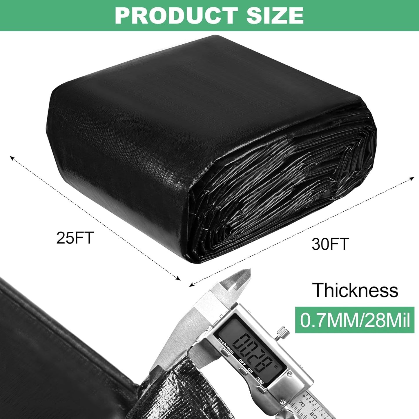 MYFAMIREA 25 x 30FT Pond Liner, 28Mil PE Preformed Pond Liner with 22 Hemmed Edge Buttonholes Sun Resistant Easy Cutting for Outdoor Ponds, Fish Koi Ponds, Garden Fountain, Waterfall Ponds