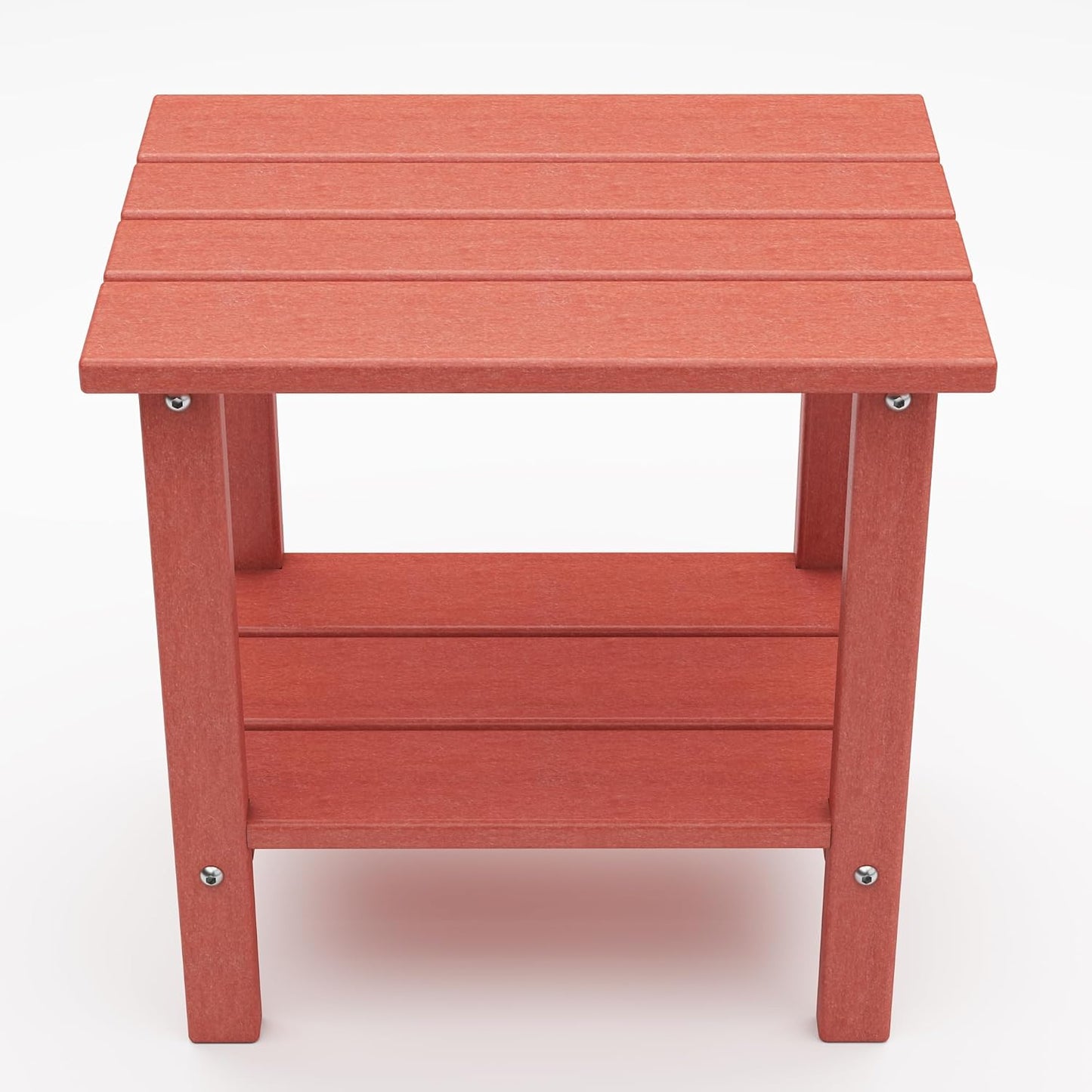 Outdoor Side Table, Weather Resistant HDPE Outdoor Table, 2-Tier Small Patio Tables for Outside or Indoor (Red)