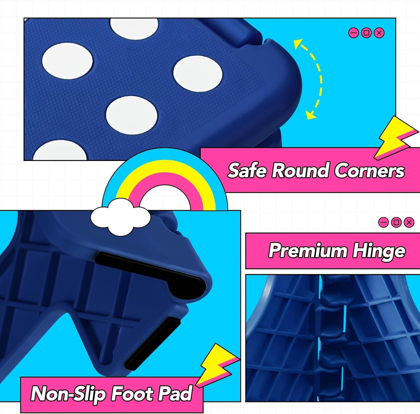 Delxo Folding Step Stool, 13 inch Non-Slip Foldable Stools for Kids & Adults Up to 300 LBS, Step Stool with Handle, Lightweight for Kitchen, Bathroom, Bedroom, Garden, Blue, 1PC