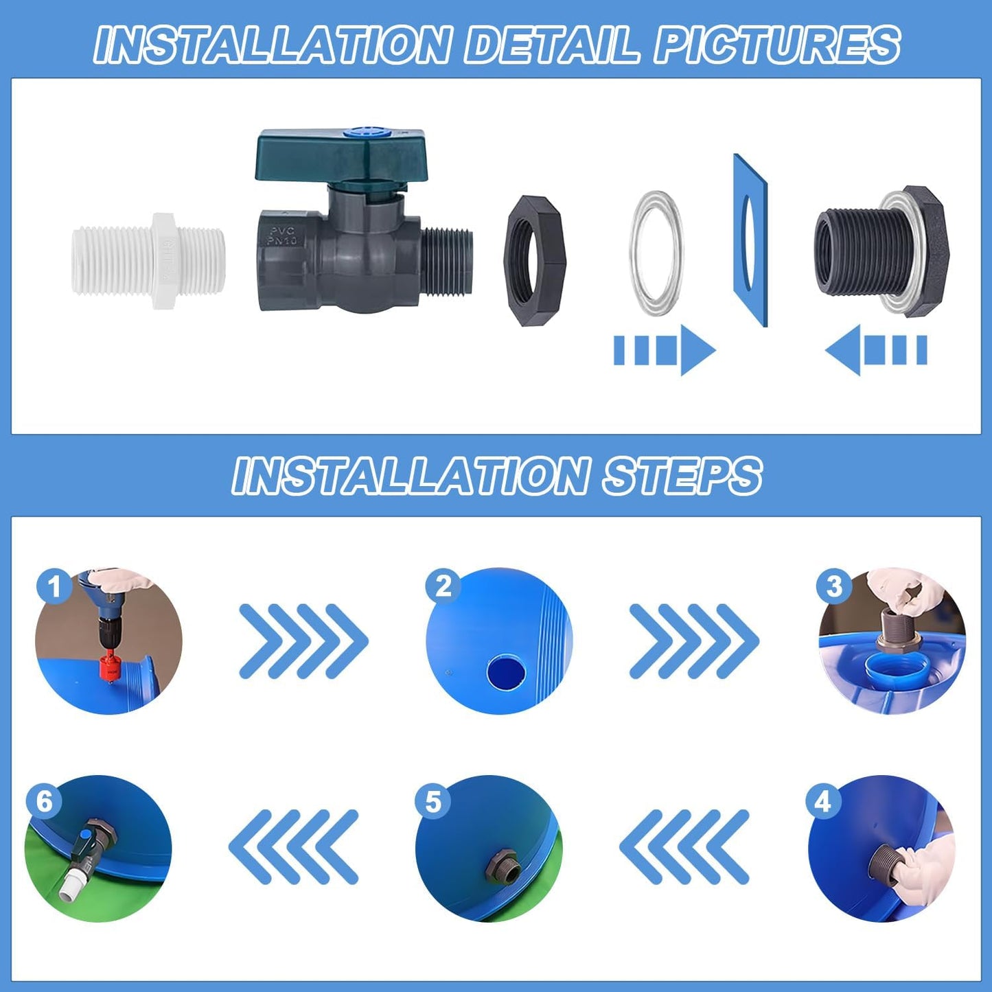 Enoch's Land PVC Rain Barrel Spigot Kit,3/4" Rain Barrel Valve with Bulkhead Fitting and Garden Hose Adapter,Garden Faucet Kit for Water Tanks, Aquariums, Tubs, Pools, Garden Barrels