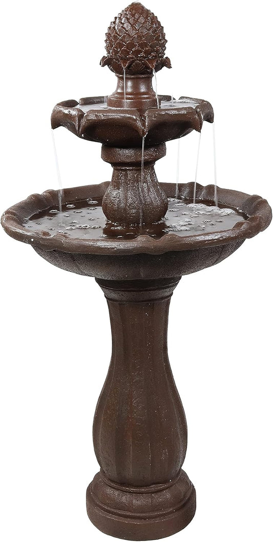 Sunnydaze Pineapple 46-Inch 2-Tier Outdoor Solar Fountain - Decorative Water Fountain with Pump for Garden, Patio, Yard or Balcony - Rust Finish