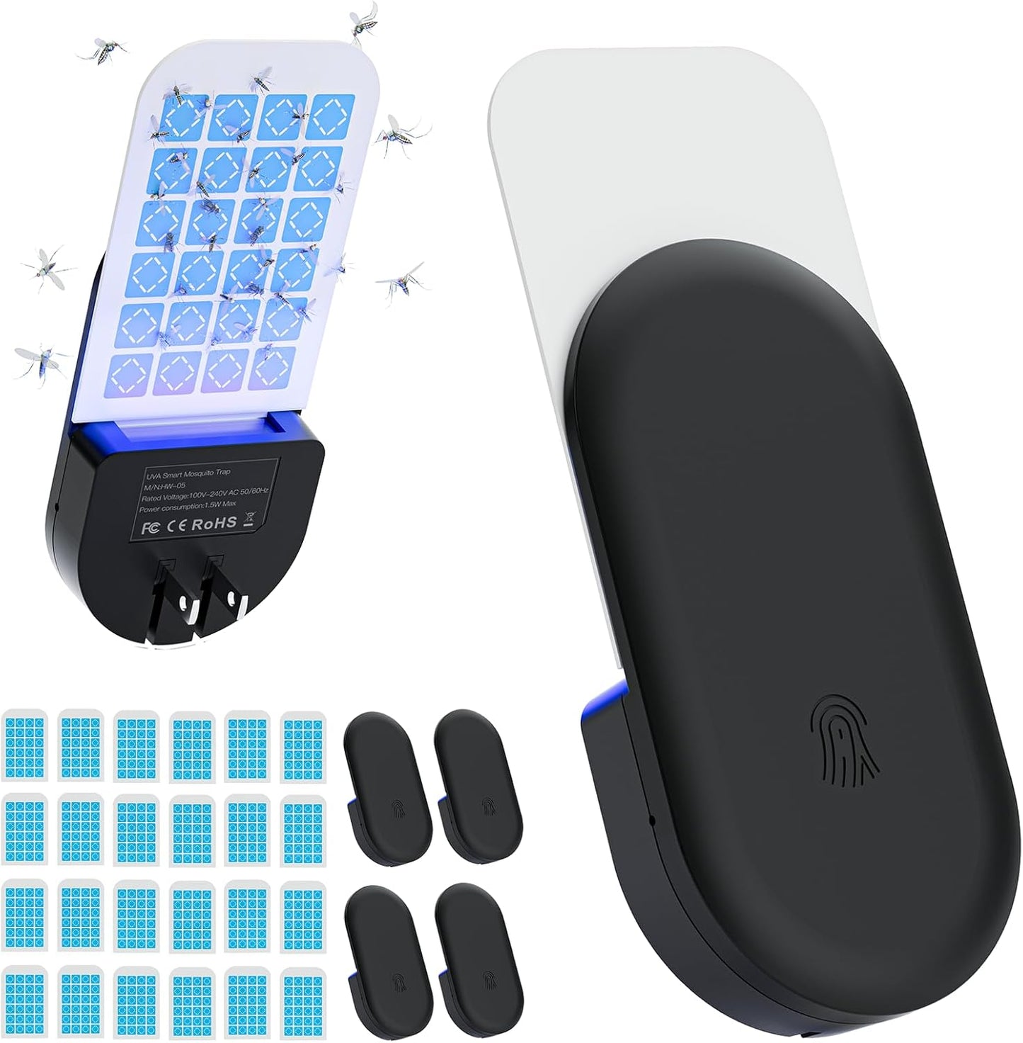 Flying Insect Trap, 2 in 1 Indoor Plug-in Fruit Fly Trap, 4 Trap Black and 24 Glue Cards, Fruit Fly Traps for Gnat, Moth, Mosquito, Suitable for Every Part of The Home