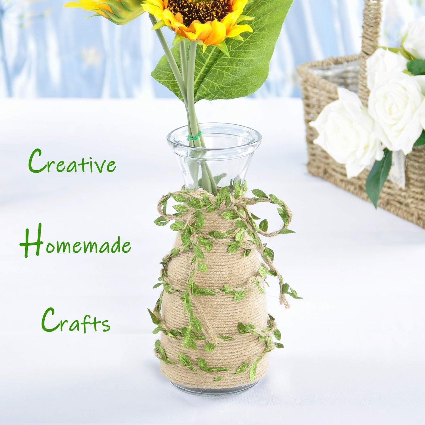 Naidiler 32 Ft Burlap Leaf Ribbon Twine for Crafts for Safari, Jungle, Fairy Party, Woodland Baby Shower, Enchanted Forest Decorations Vines Decor