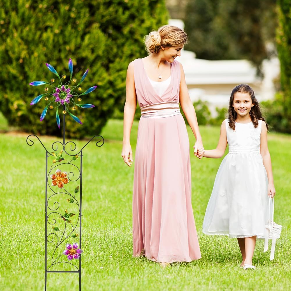 DREAMYSOUL Wind Spinner Outdoor, Wind Sculpture & Weathervane with Decorative Trellis for Climbing Plants, Kinetic Wind Spinners for Yard and Garden