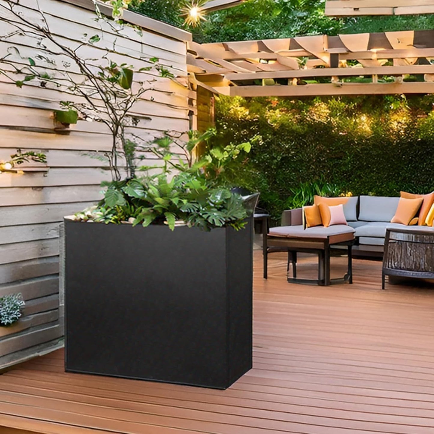 Galvanized Steel Metallic Heavy Planter for Outdoor Plants Metal Outdoor Planter Spliced Flower Box with Partitions for Outside,Indoor,Garden (Black, 32 * 15 * 24)