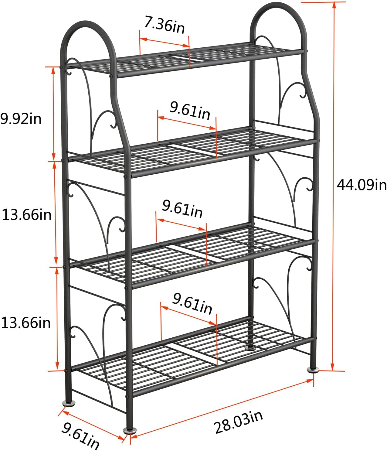 SORCEDAS Plant Stand Indoor Outdoor Plant Shelf 4 Tier Metal Corner Flower Stand Multiple Holder for Patio Garden Balcony Living Room, Dark Grey