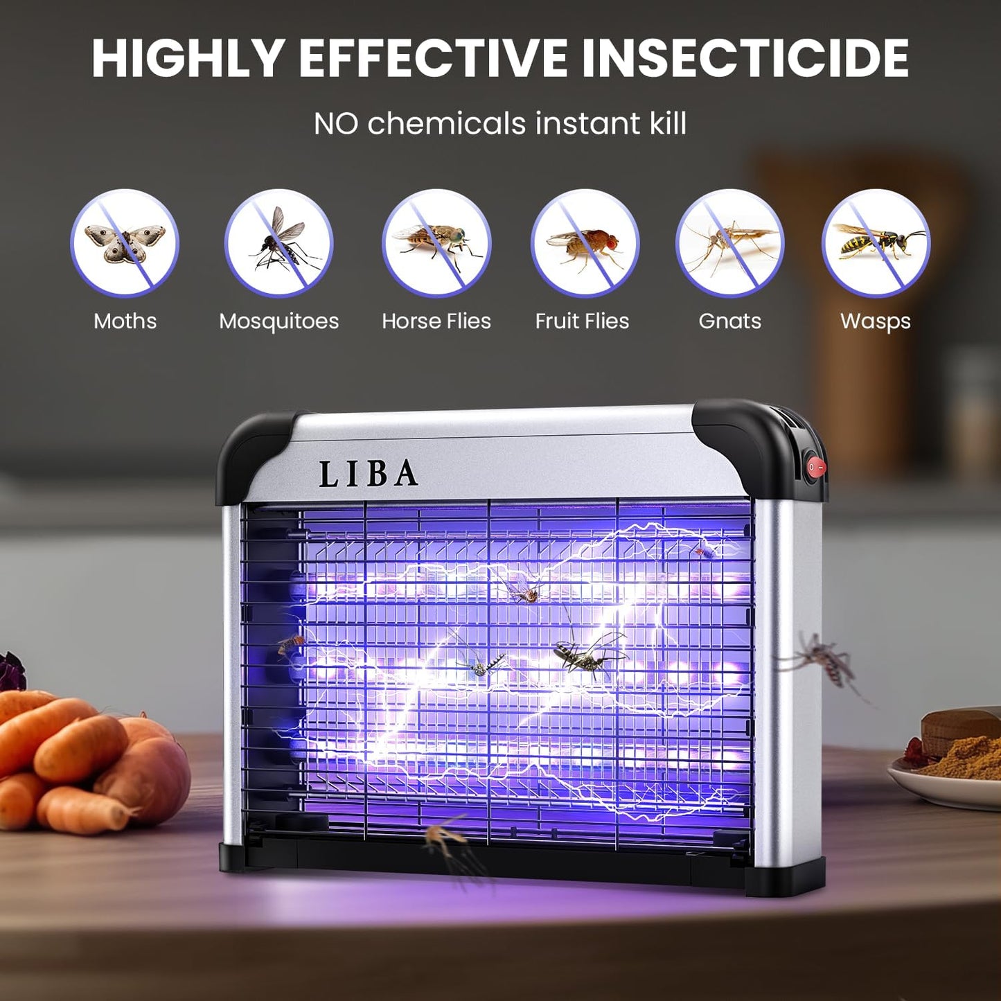 LiBa LED Indoor Bug Zapper, Electric Mosquito Killer Fly Zapper with Dual UV Wavelength Attraction, High Voltage Fly Trap Mosquito Trap Over 10-Year Lifespan LED Bulbs Light, Safe for Kids/Pets