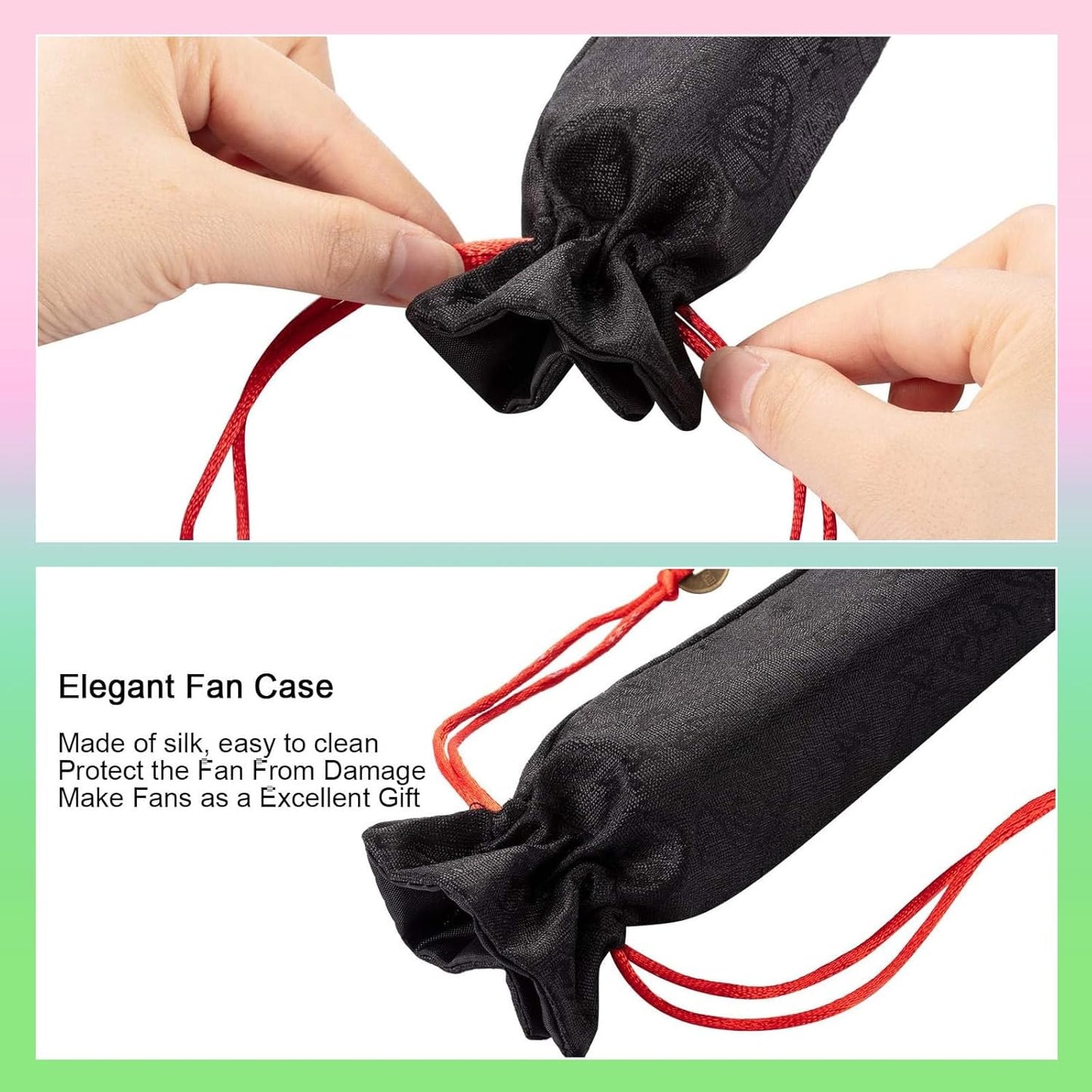 Maitys 2 Packs Large Clap Fans for Line Dancing Large Chinese Folding Hand Fans for Men and Women, Festival, Tai Ji, Kungfu, Martial Art, Gifts (Glitter Green and Pink)