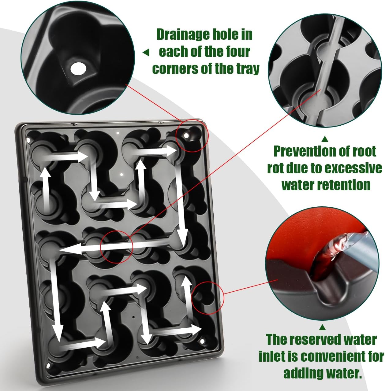 20 Cell Plant Trays for Carrying 3 inch Round Nursery Pots, Sturdy Plastic Trays Suitable for Holding 100 pcs Peat Pots (5 Packs)