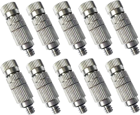 High Pressure Brass Nickel Plated Misting Nozzle for Outdoor Cooling Mist System, 0.8mm Ceramics Orifice, Anti-Drip Cleanable, 10pcs