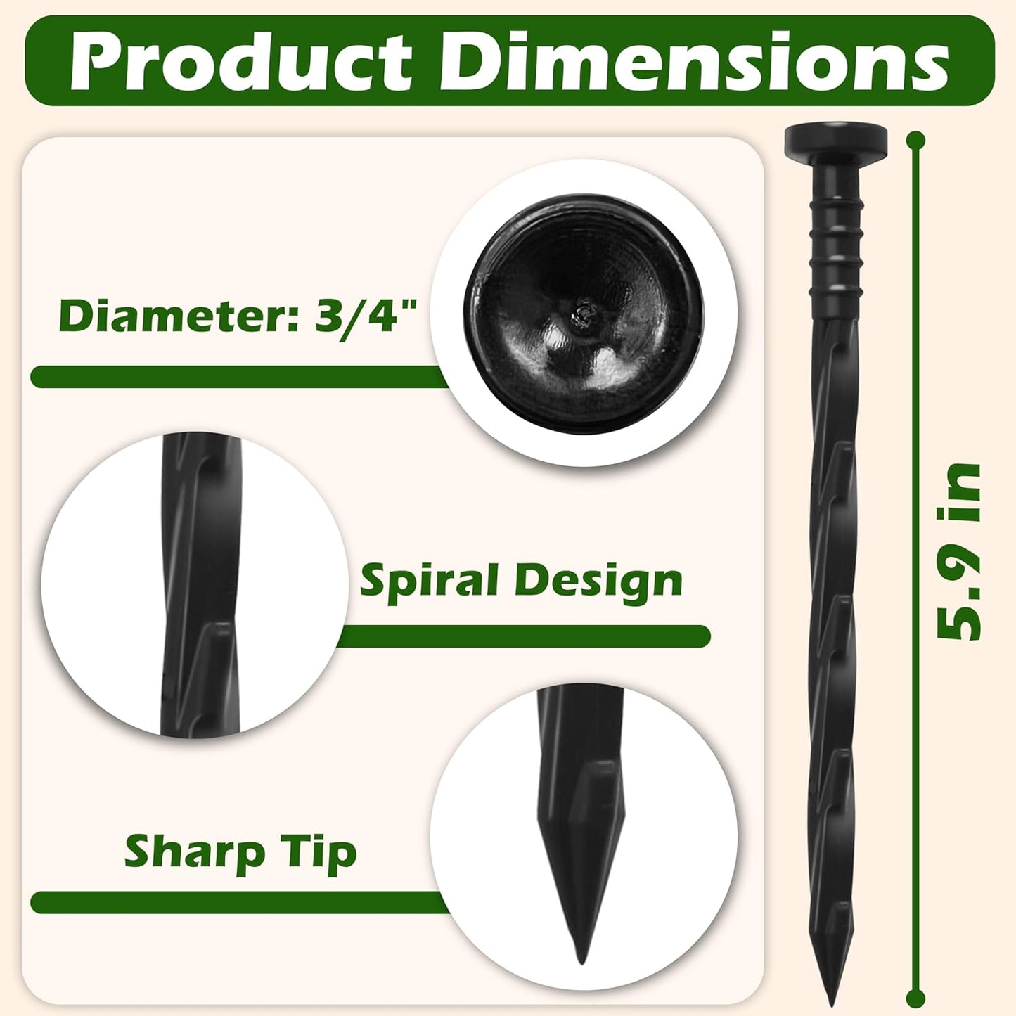 Gardzen 100 pcs Landscape Edging Anchoring Spikes, 6 inches Yard Lawn Paver Edging Stakes for Weed Barrier, Garden Fence, Artificial Turf