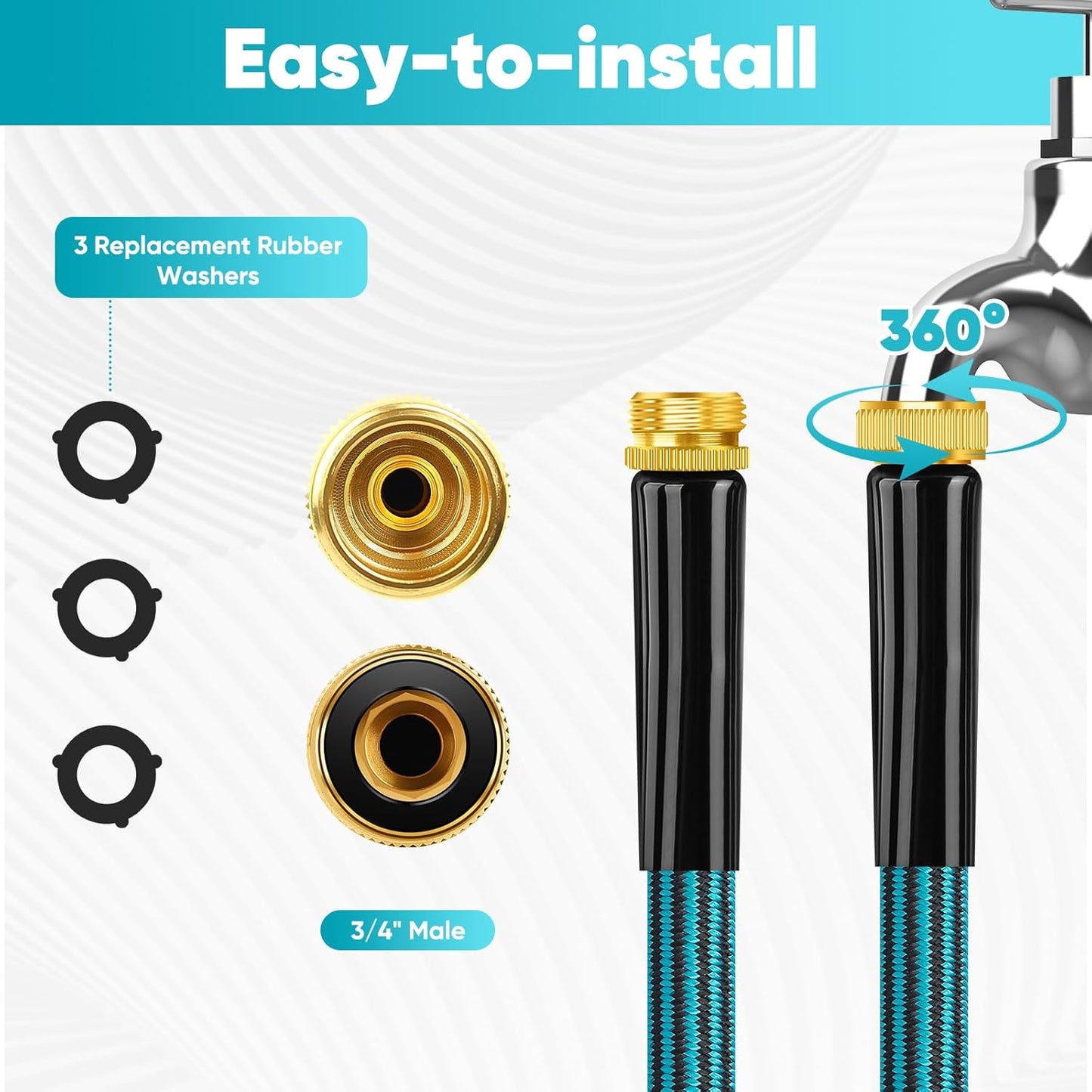 Garden Hose 50ft, Non-Expanding Water Hose Ultra Lightweight, Kink-Free, Sturdy, Flexible, Abrasion Resistant Hose for Yard, Lawn, Outdoor, Marine and Camper