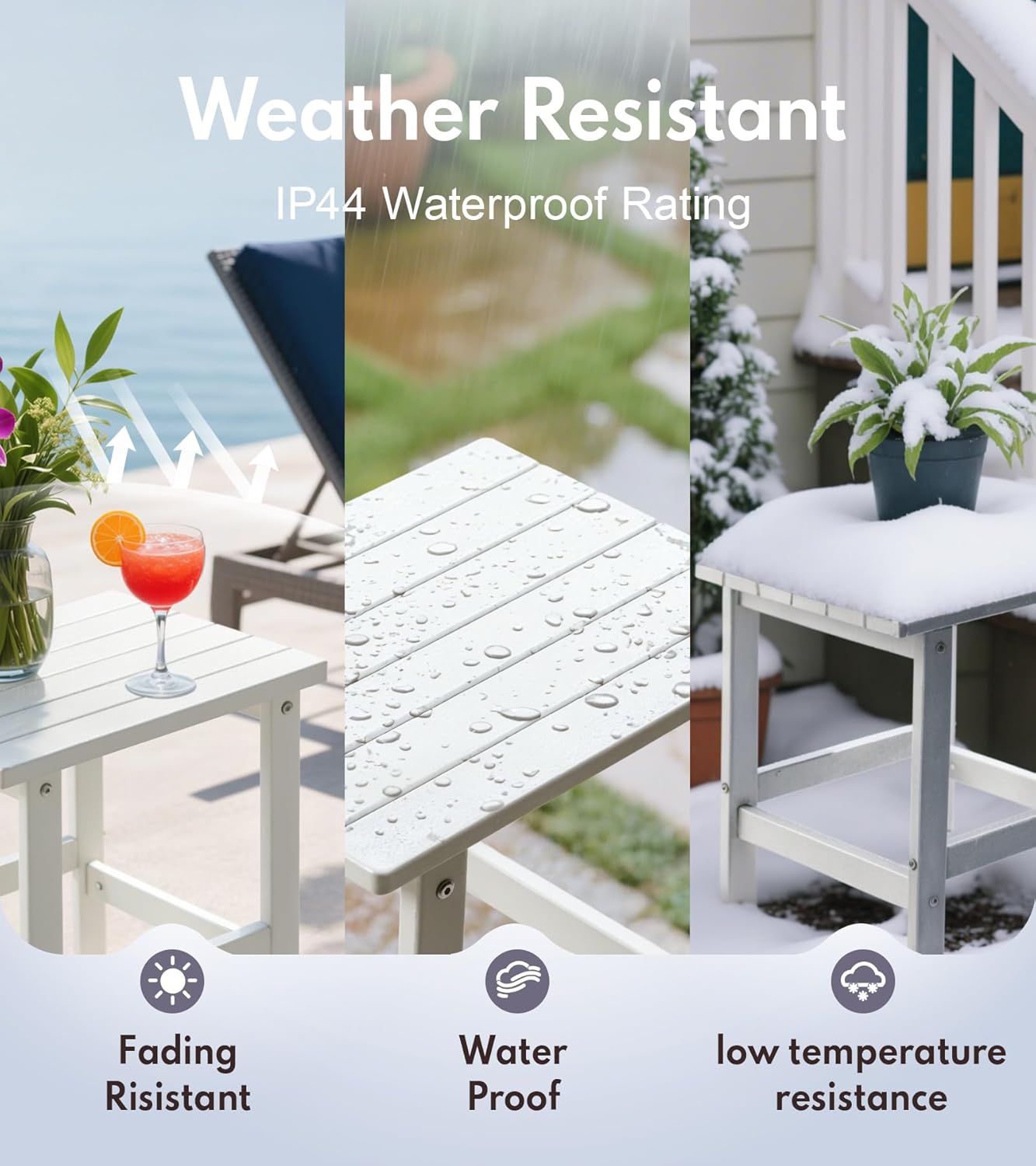 PASAMIC Adirondack Square Side Table, HDPE Outdoor Side Tables, Weather Resistant End Table for Patio, Backyard, Pool, Indoor Companion, Beach, Easy Maintenance (White)