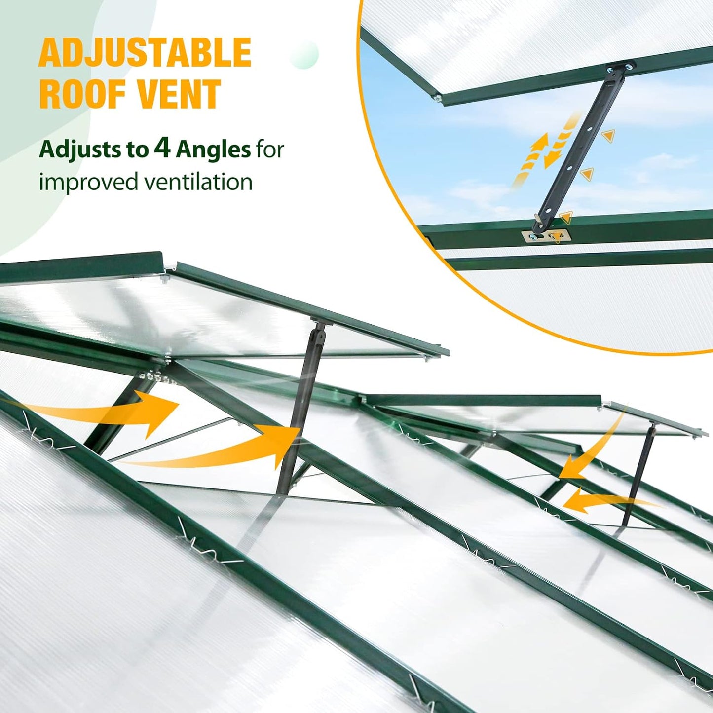 EAGLE PEAK 10x6x7 Outdoor Walk-in Hobby Greenhouse with Adjustable Roof Vent and Rain Gutter, Base and Anchor, Polycarbonate Aluminum Green House for Backyard Garden, Dark Green