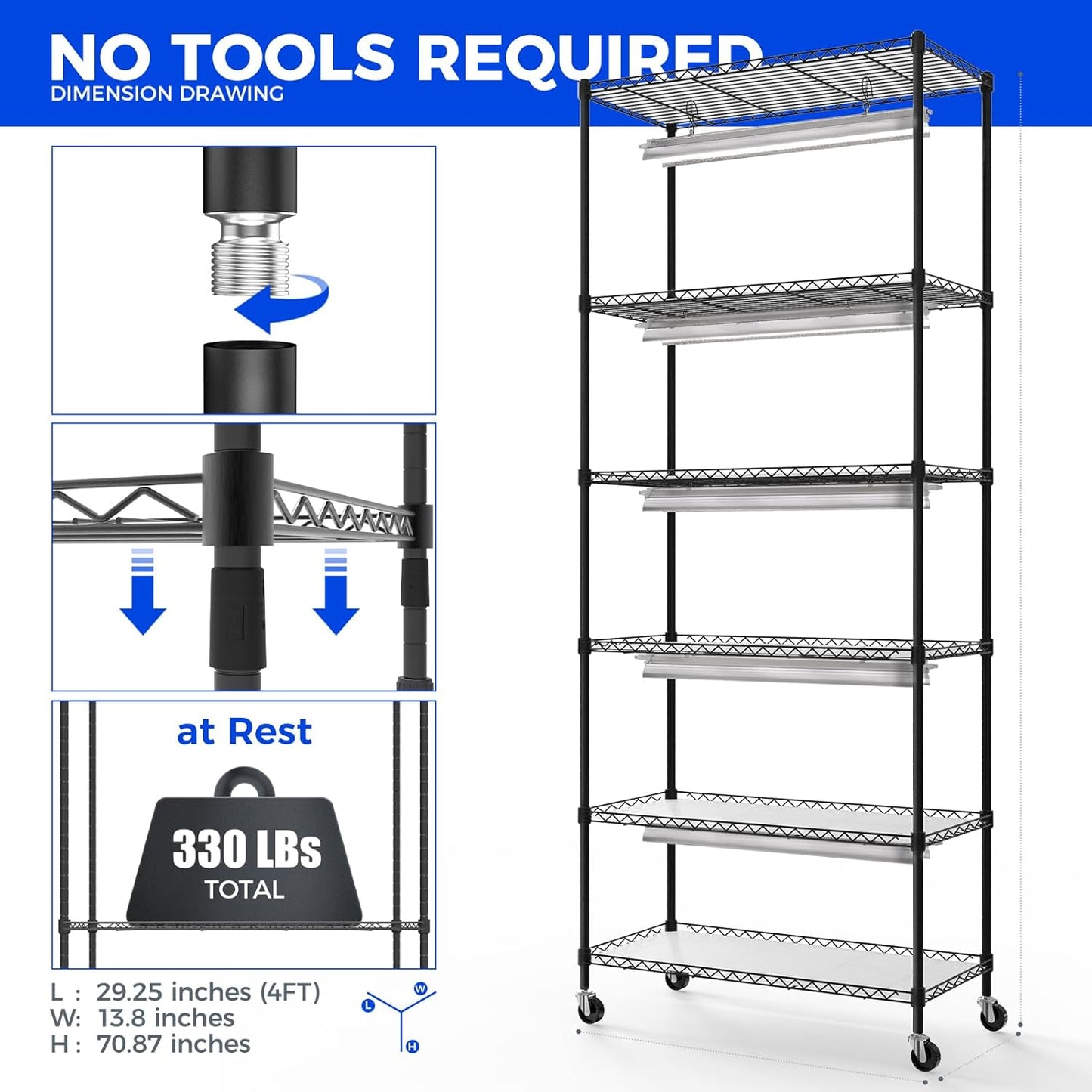 Barrina CX2 Plant Stand with Grow Lights for Indoor Plants, 6-Tier Metal Plant Shelf Display Rack with 2FT 30W Per Full Spectrum Plant Light, 3 Adjustable Spectrum, Timer, for Growing, 29.5x13.8x71IN