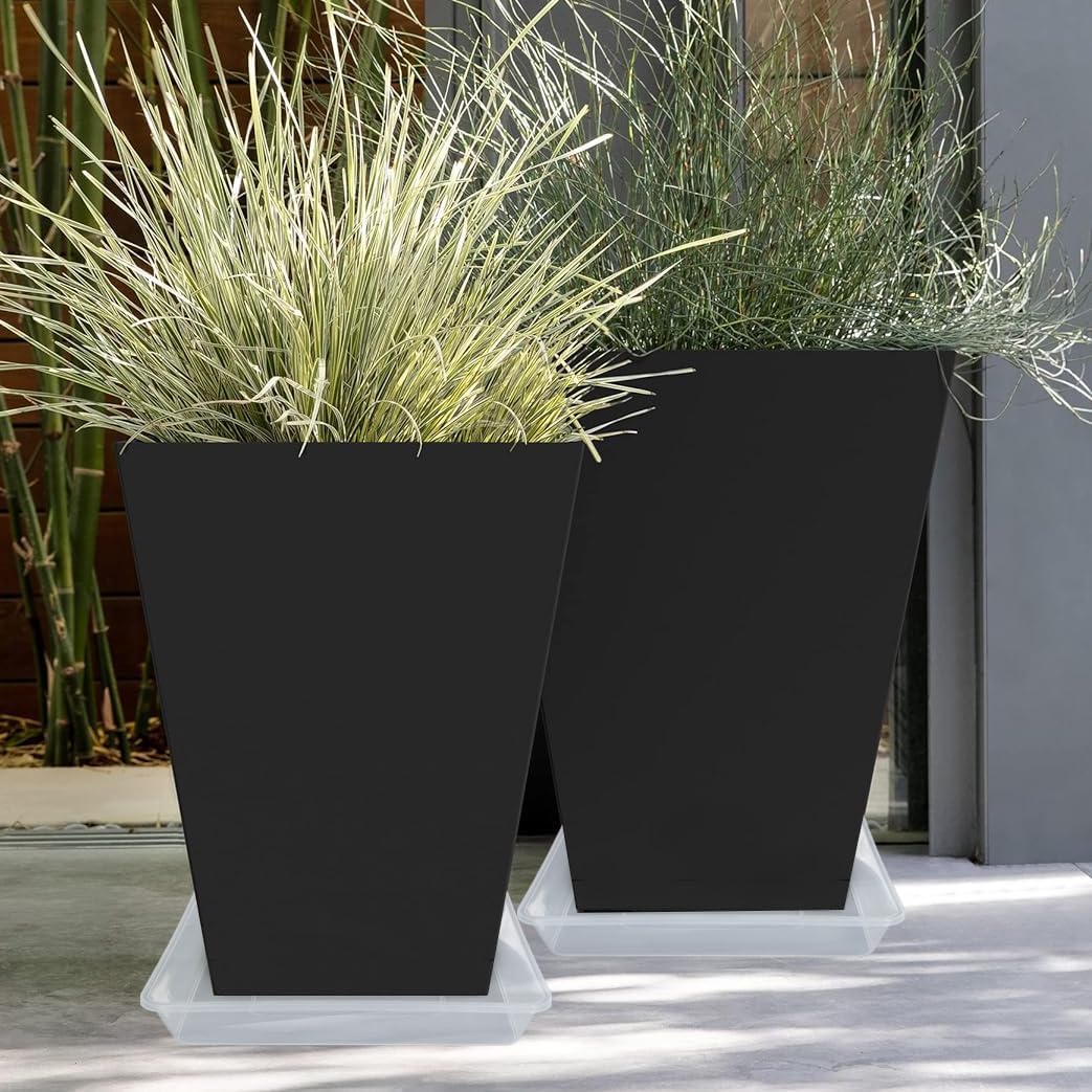 Square Plant Saucer 14 Inch 2 Pack, Strong Clear Plastic Flower Plant Pot Saucer, Square Planters for Indoors and Outdoors Plants, Garden Plant Saucers for Pots Plant Trays.