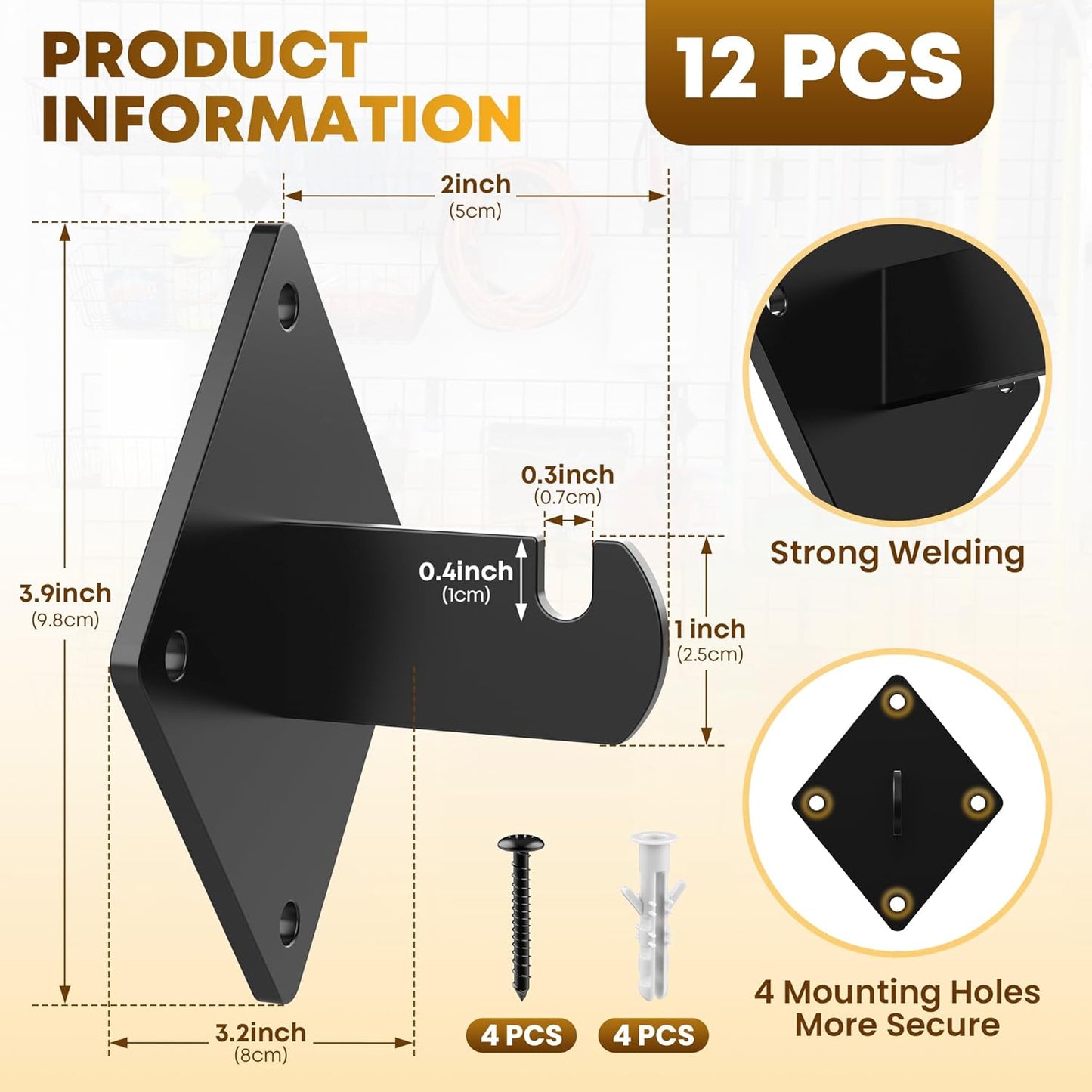 Gridwall Mount Brackets with Screws, Grid Wall Mount Trellis Brackets, 12 Pcs Grid Wall Accessory, Black Grid Wall Mount for Wire Grid Panel Clothing Store Cloakroom Retail Display Wall