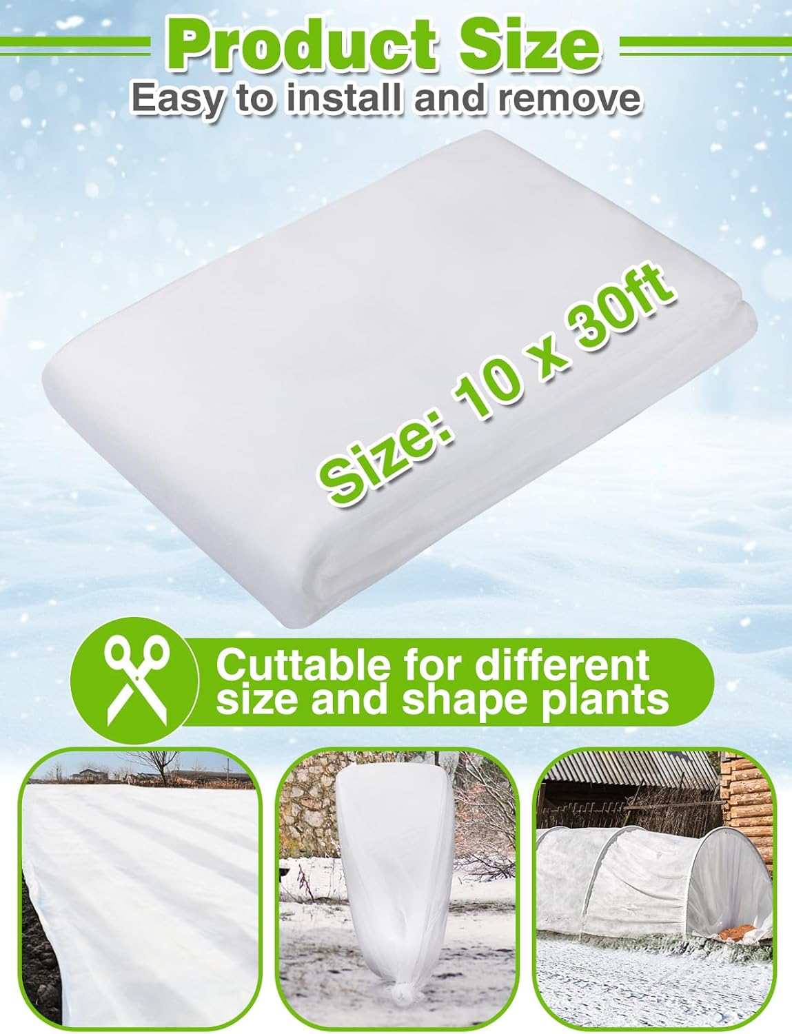 Alphatool Plant Covers Freeze Protection - 10 ft x 30 ft Frost Cloths Blankets for Outdoor Plants, 1.0oz/yd² Non-Woven Fabric Floating Row Cover, Thick Garden Covers for Raised Beds