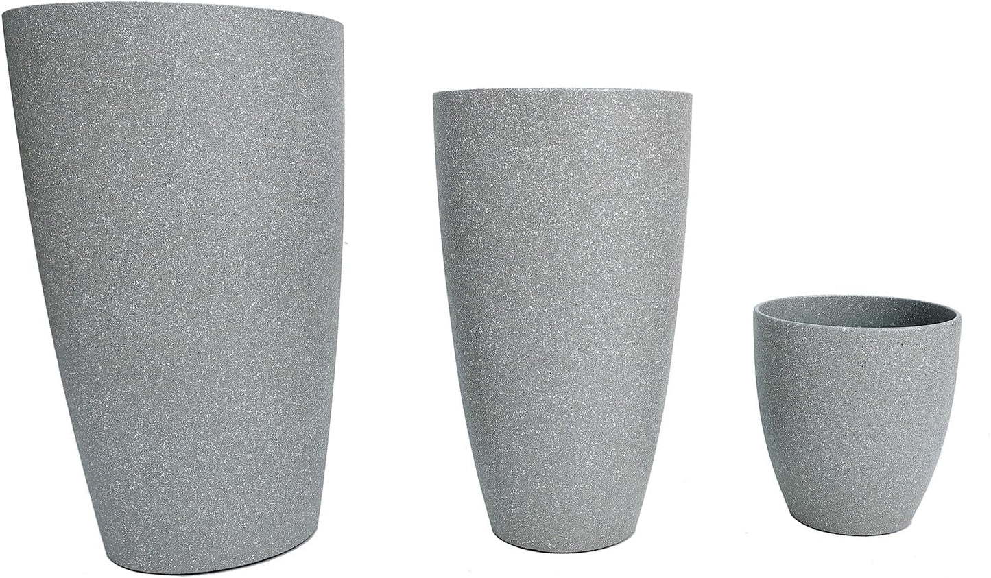 24,21,11 Inch Large Plastic Planters with Drainage Hole and Saucer - Set of 3 Tall Plant Pots Indoor Flower Pot Tall Round Planters Outdoor Large Tall Planter