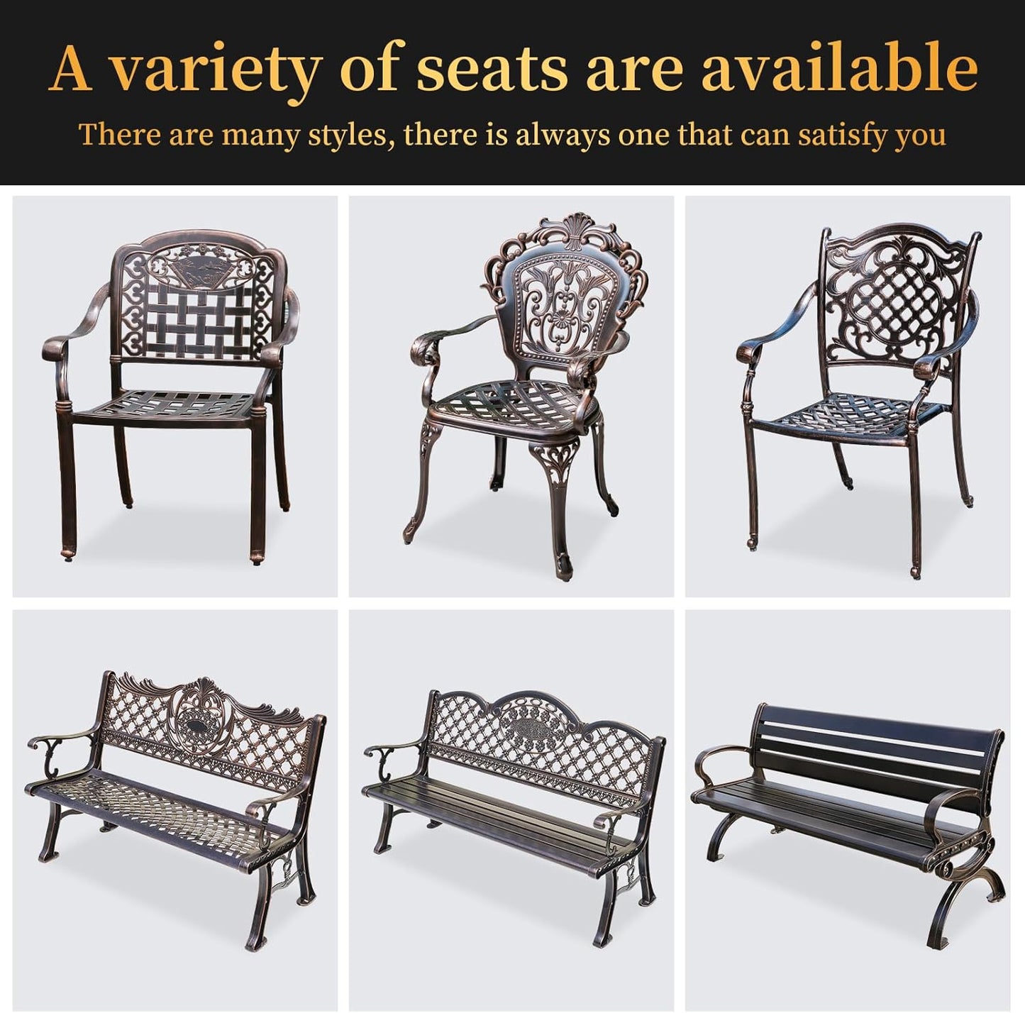 Outdoor Dining Chair Cast Aluminum Patio Chairs Set of 2 All-Weather Patio Dining Chair with Adjustable Feet for Backyard Garden (Barbecue Chair)