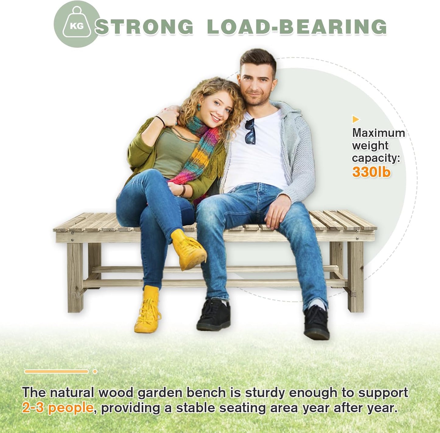 Outdoor Garden Bench, 3-Person Wood Patio Bench Weatherproof Outdoor Backless Bench, Anti-Corrosion and Anti-Rust Garden Benches for Garden Lawn Porch Park Backyard (Natural,47.25''/120cm)