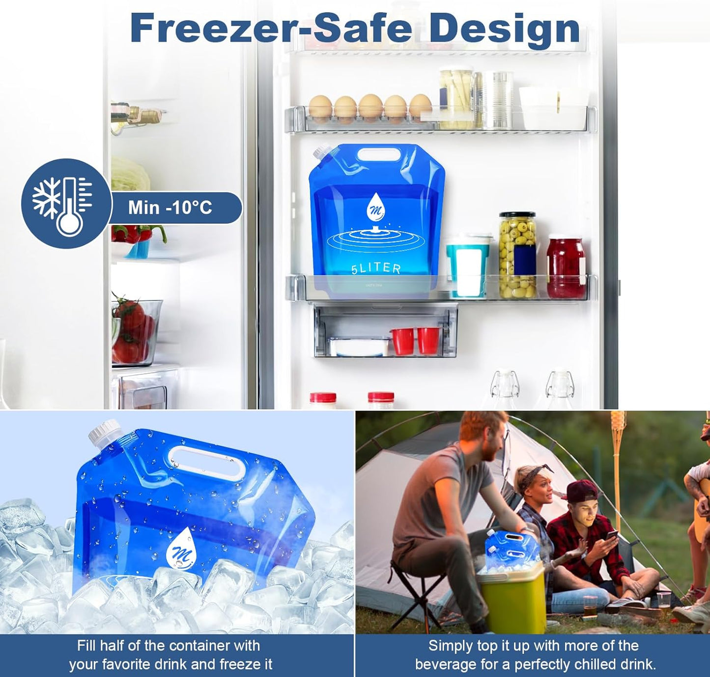 Water Container Bags, 4 Packs BPA Free No-Leak Foldable Plastic 1.3 Gallon Water Container Bag for Camping Hiking Backpack Emergency Storage Jug