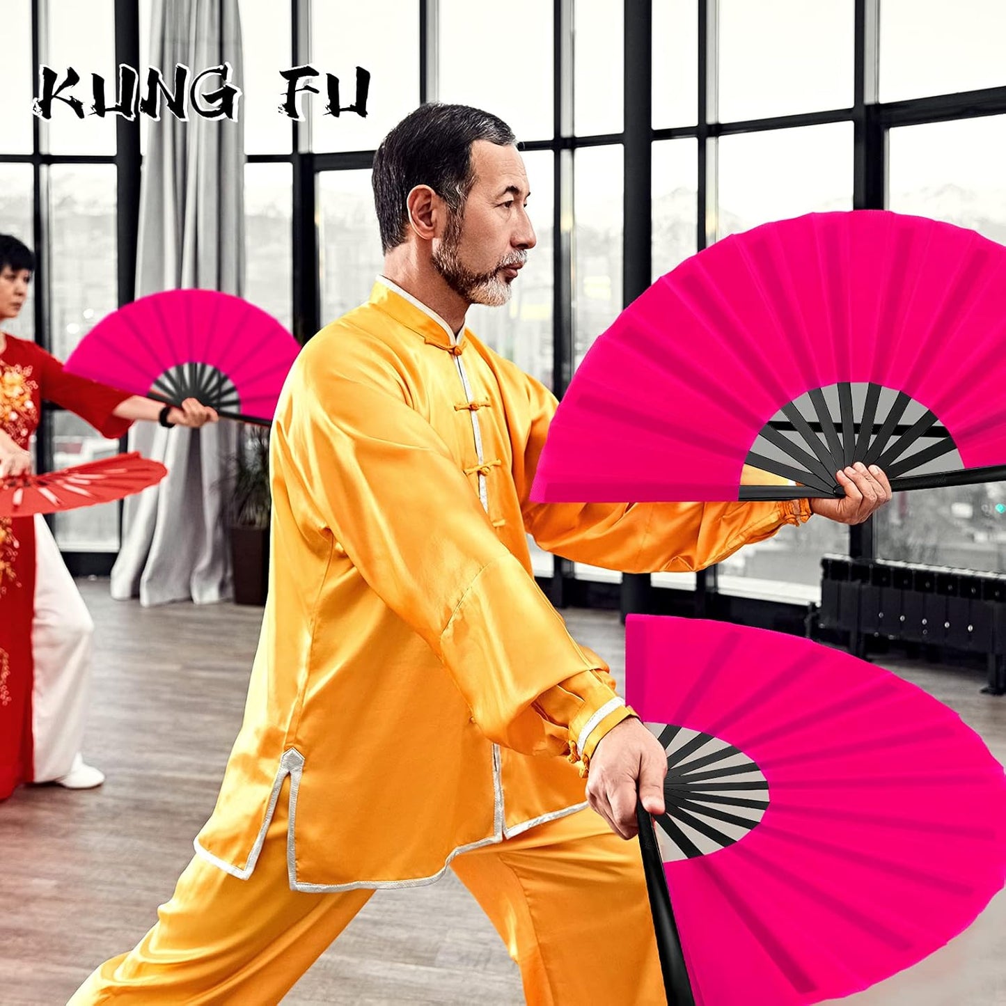 Blulu 4 Pcs 13 Inch Large Folding Hand Fans for Line Dancing Big Clapping Popping Raves Fans Bulk for Dancing Boots on The Ground Festival Party Decoration(Classic Style, Rose Red, Black)