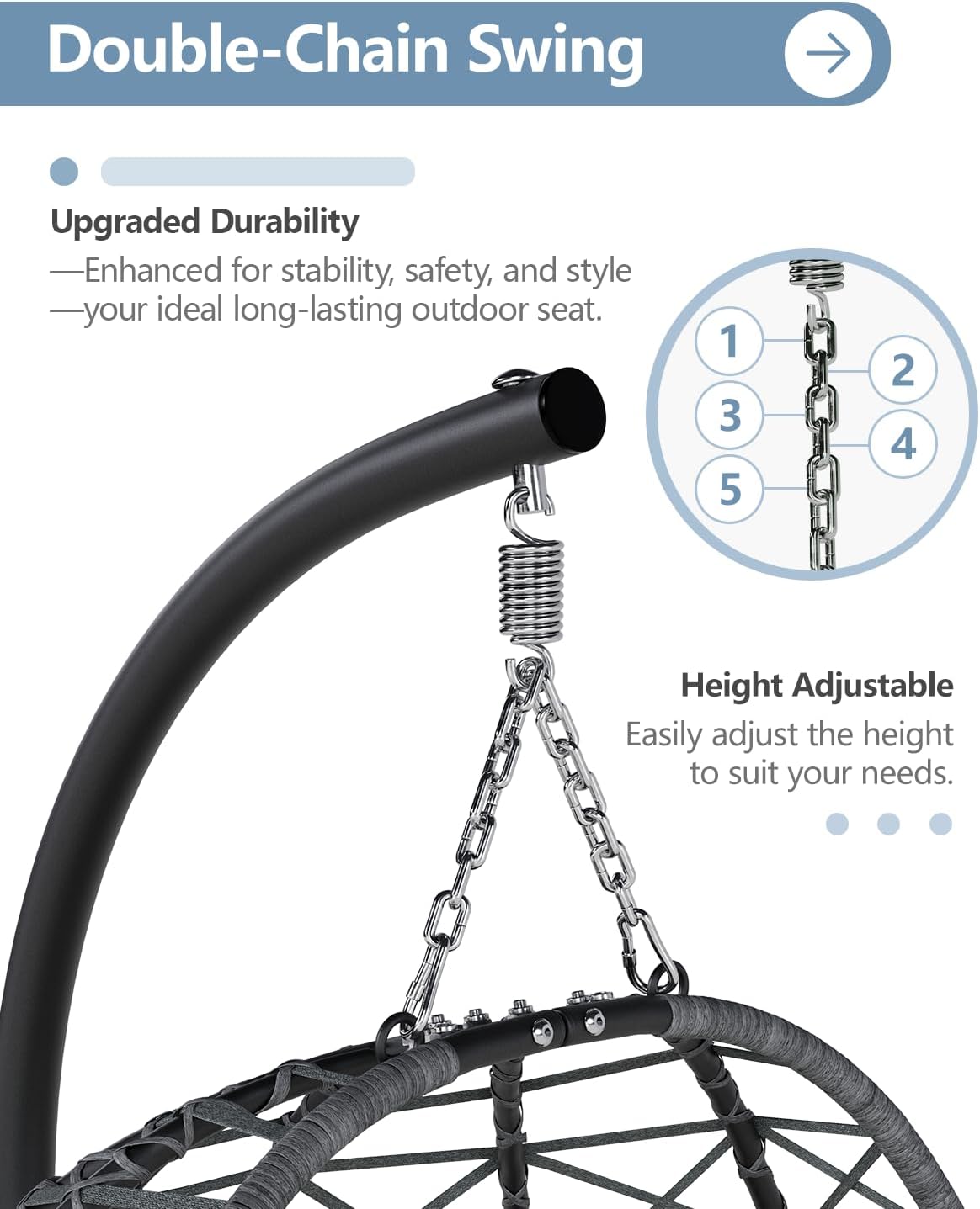 SWITTE Egg Swing Chair with Stand, Outdoor Patio Hanging Egg Chair, Indoor Hammock Chair with Cushion for Garden Backyard, 400LBS Capacity-Dark Grey