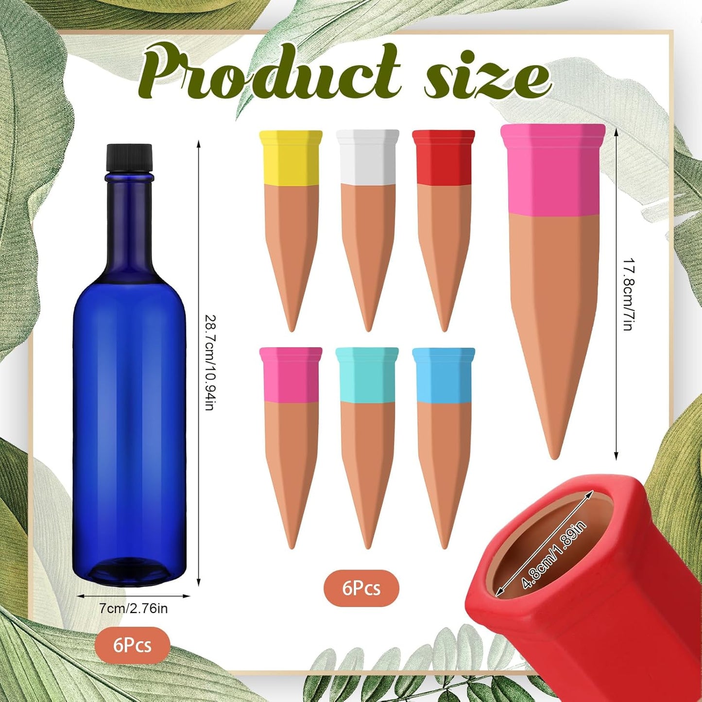 6 Sets Plant Watering Devices Include Terracotta Self Watering Spikes and 26 oz Plastic Bottles, Slow Release Vacation Insert Automatic Plant Waterer Device (Blue and Mixed Color)