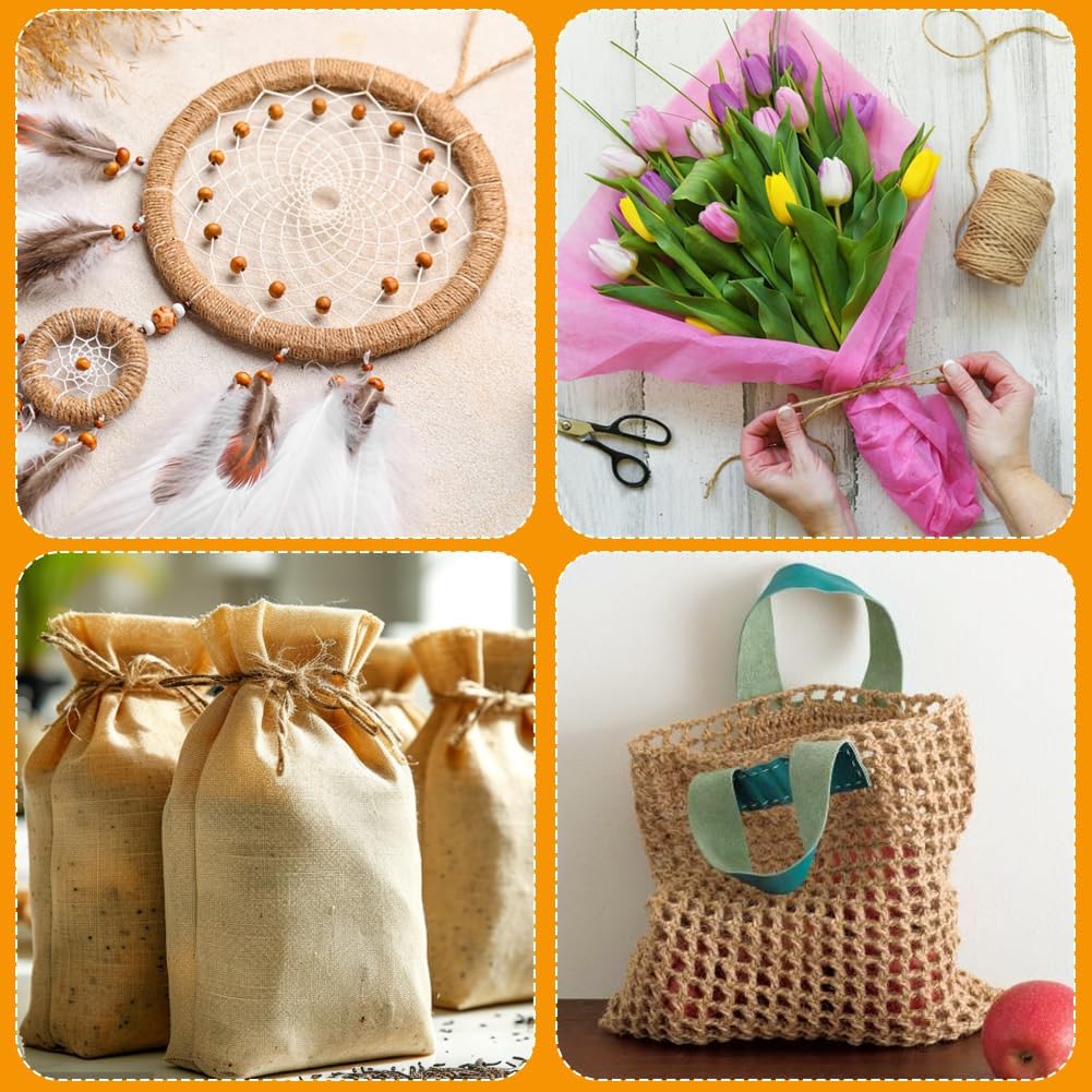 Tenn Well Natural Jute Twine, 500 Feet Long Brown Twine String Rope for Crafts, Gift Wrapping, Gardening, Bouquets, Holiday Decorations