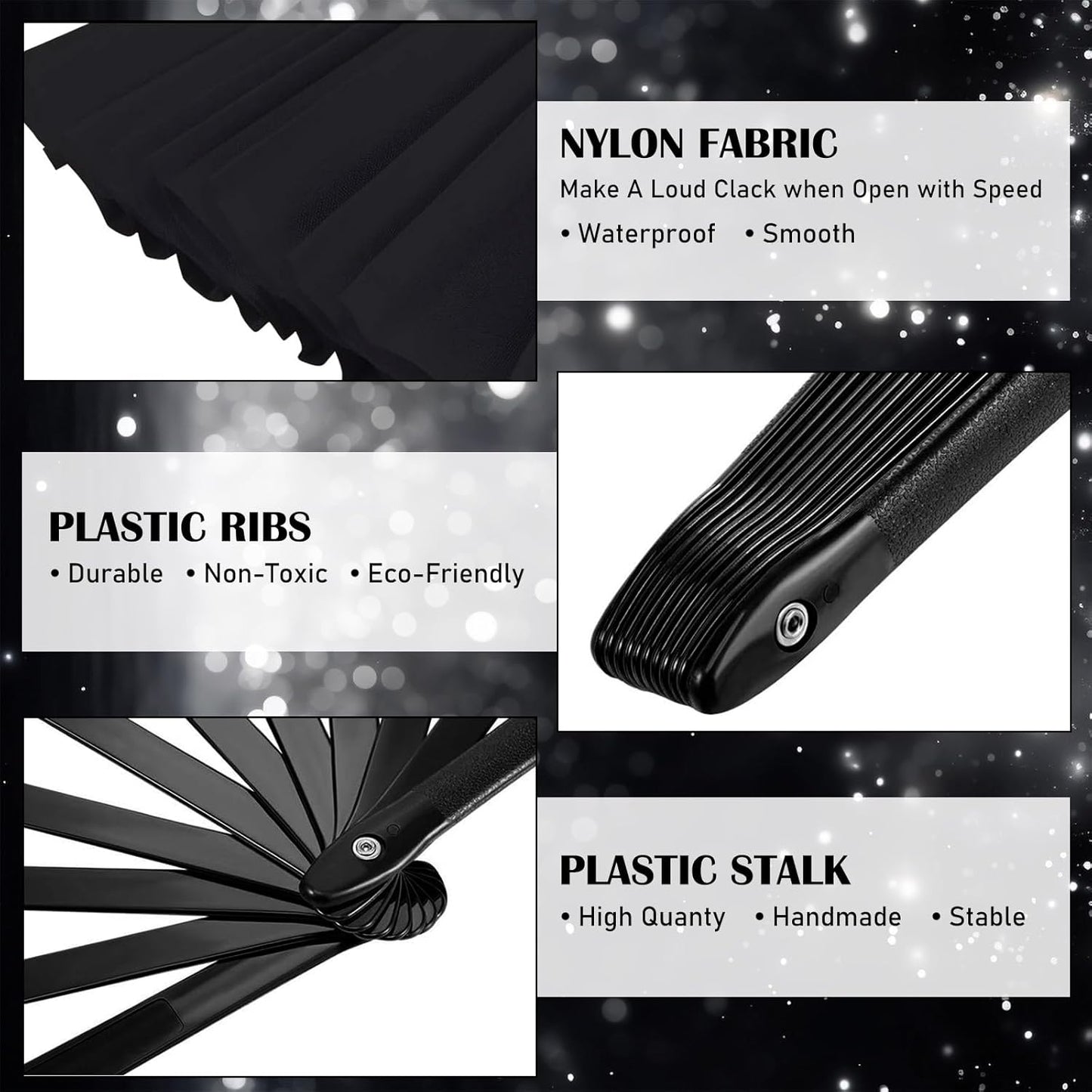 Maitys 20 Packs Large Clap Fans for Line Dancing Large Chinese Folding Hand Fans for Men and Women, Festival, Tai Ji, Kungfu, Martial Art, Gifts (Black)