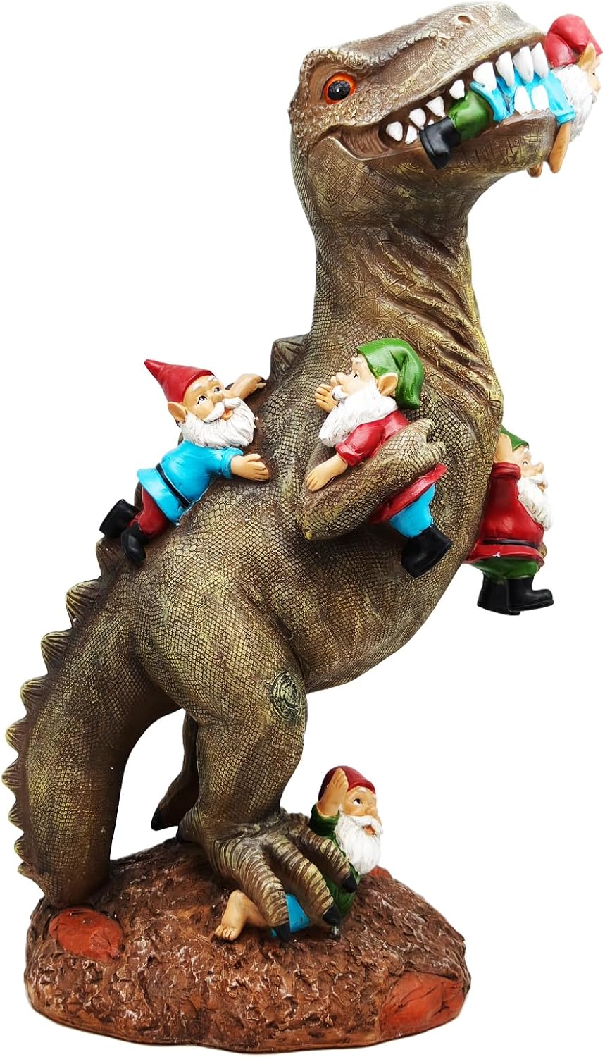 Cute Watchdog 18" Porch Dinosaur Statue Tall Large Strong, Suitable for Big Garden Yard, T Rex Decent Gift Party Décor Resin Funny Gnome Outdoor Indoor, Lawn Sculptures