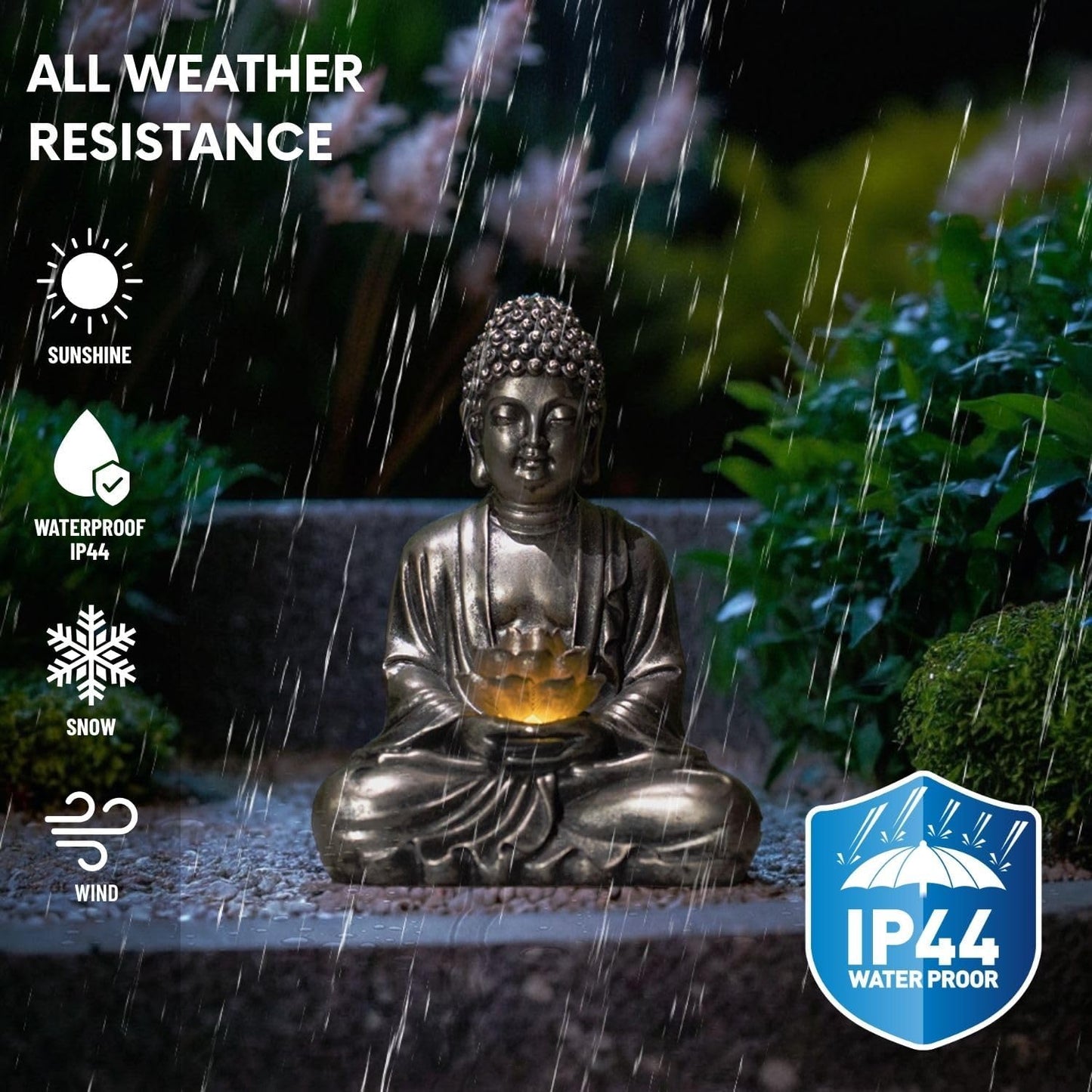 Buddha Lotus Statue with Solar Lights, Resin LED Figurine for Garden Decor – Unique Gift for Women and Friends(Copper Buddha)