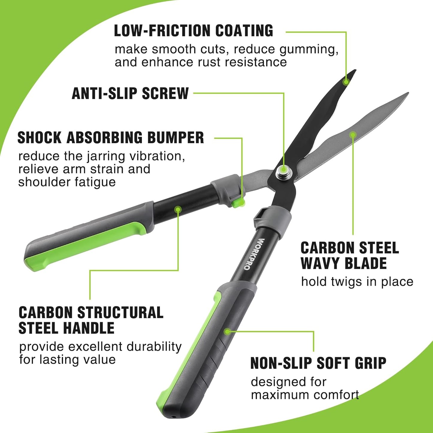 WORKPRO Garden Hedge Shears, 23" Manual Hedge Clippers, Professional Bush Cutter, Gardening Pruners Scissors, Hedge Trimmers, Shears Gardening Tools for Pruning Borders & Shrubs