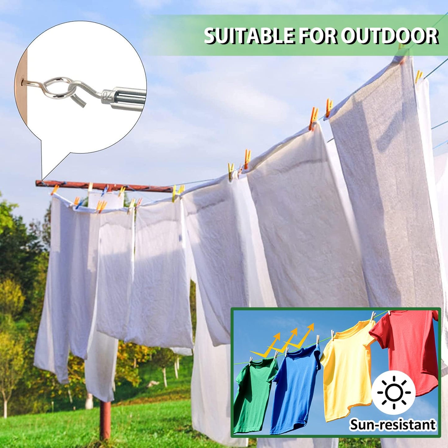 Turnbuckles for Cables Wire, 1/8" X 100Ft Green PVC Coated Wire Rope Kit, Multi-use Steel Cable for Grape Vines/Clothes Line Outdoors for T Post/String Light Hanging/Garden Cable