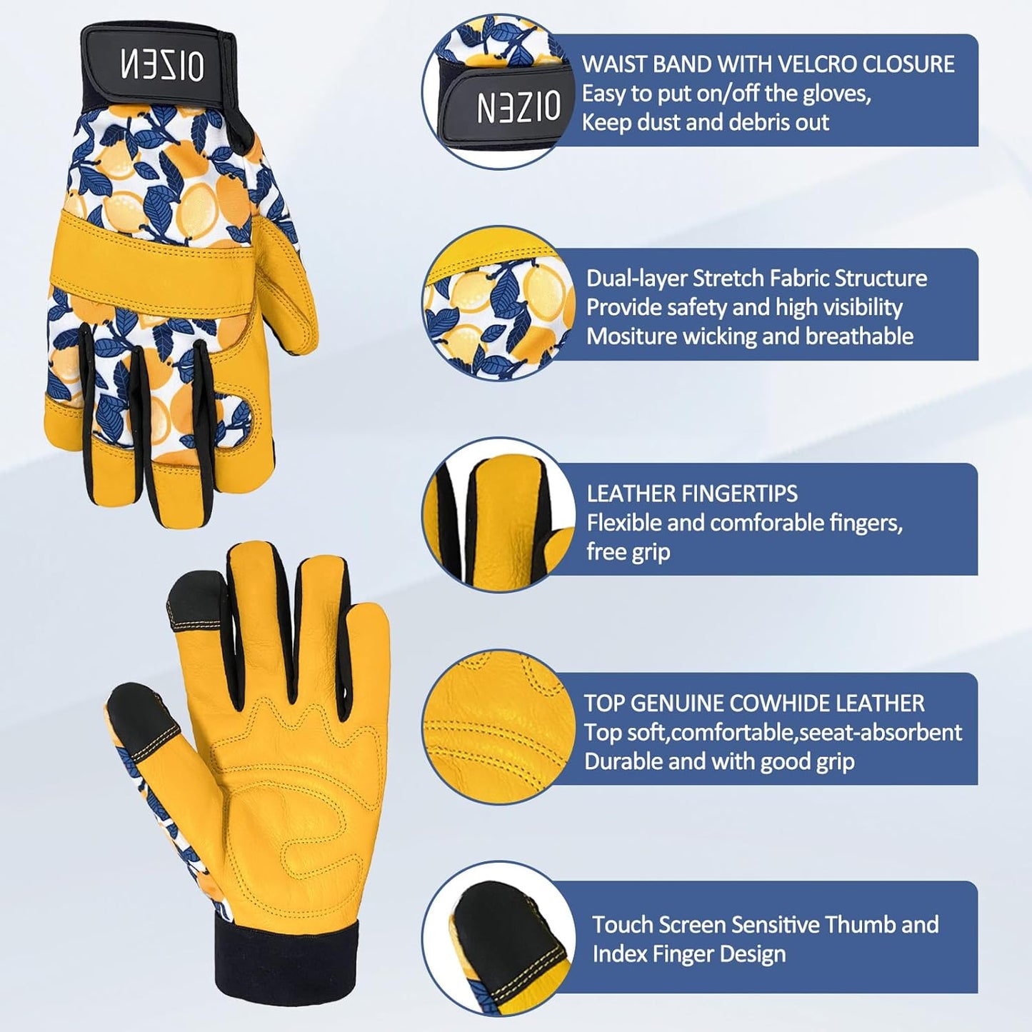 Cowhide Leather Thorn Proof & Puncture Resistant Gardening Gloves for Women and Men, Touchscreen Compatible Working Gloves for Weeding, Digging, Planting, Gardening Gifts for Women (Small)