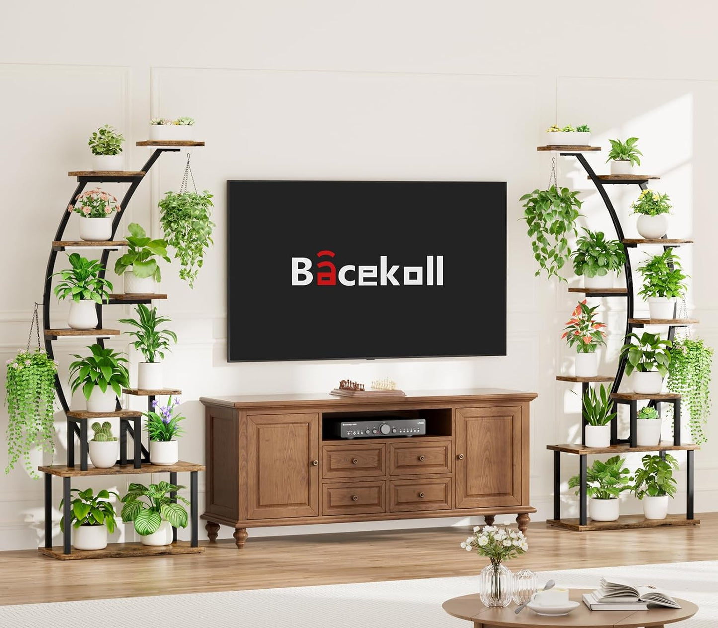 Plant Stand Indoor with Grow Lights, 9 Tiered Metal Plant Shelf, 64" Tall Plant Stand for Indoor Plants Multiple, Large Plant Rack Display Shelves, Curved Plant Holder for Living Room, Patio