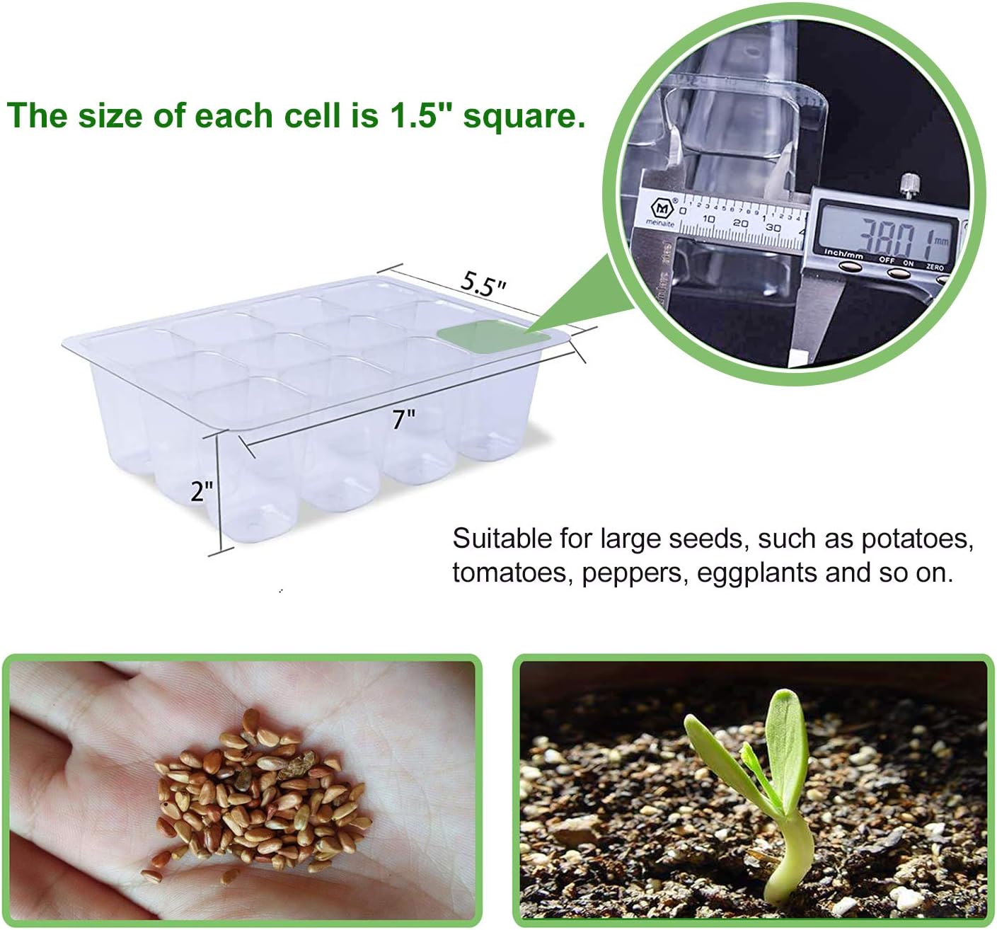 Bonviee 12 Packs Seed Starter Tray with Drainage Holes, Reusable & Durable, Clear for Root Monitoring, Easy to Repotted Without Root Damage, 12 Cells per Tray