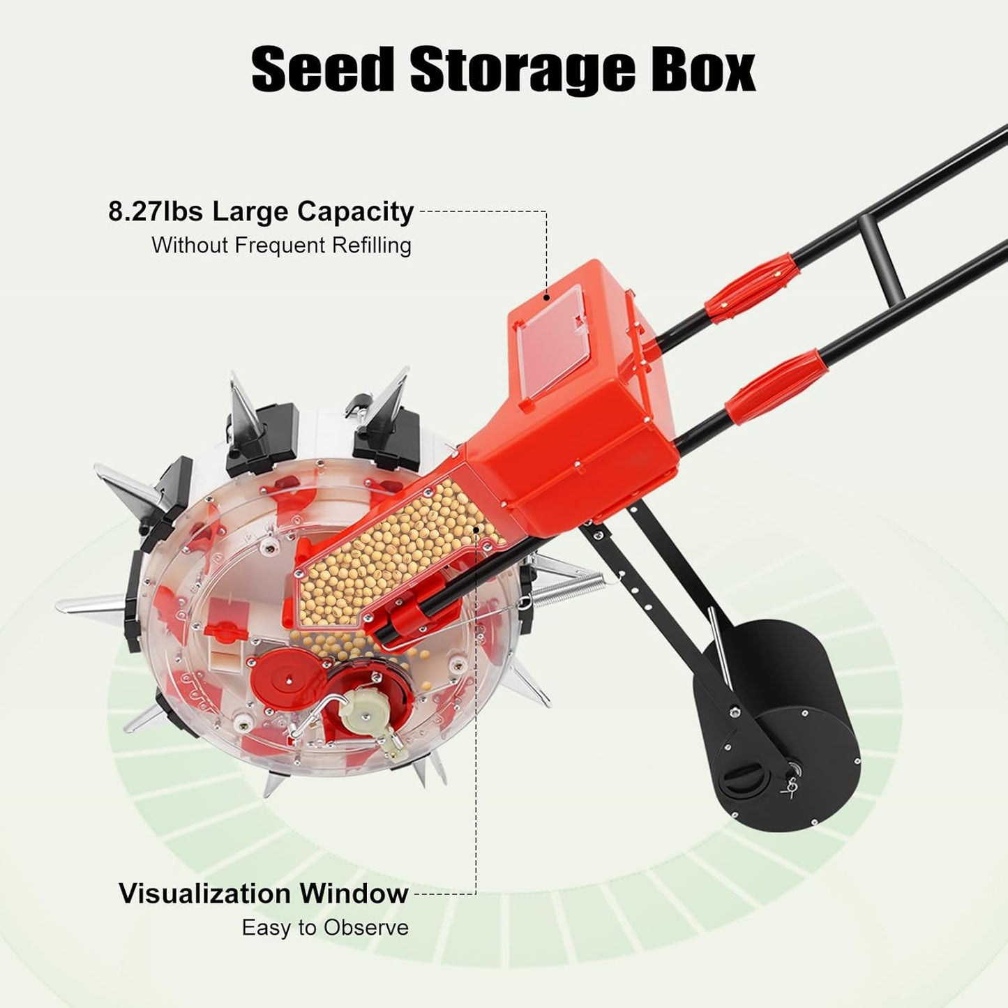 Hand-Push Roller Seeder, Manual Seeder Planter, Single-Port Garden Seeder for Soy Peanut Corn Cotton Soybean, Sowing Depth 1.38-3.07in, Planting Spacing 6.3in, 1-2 Seeds, 10 Nozzles