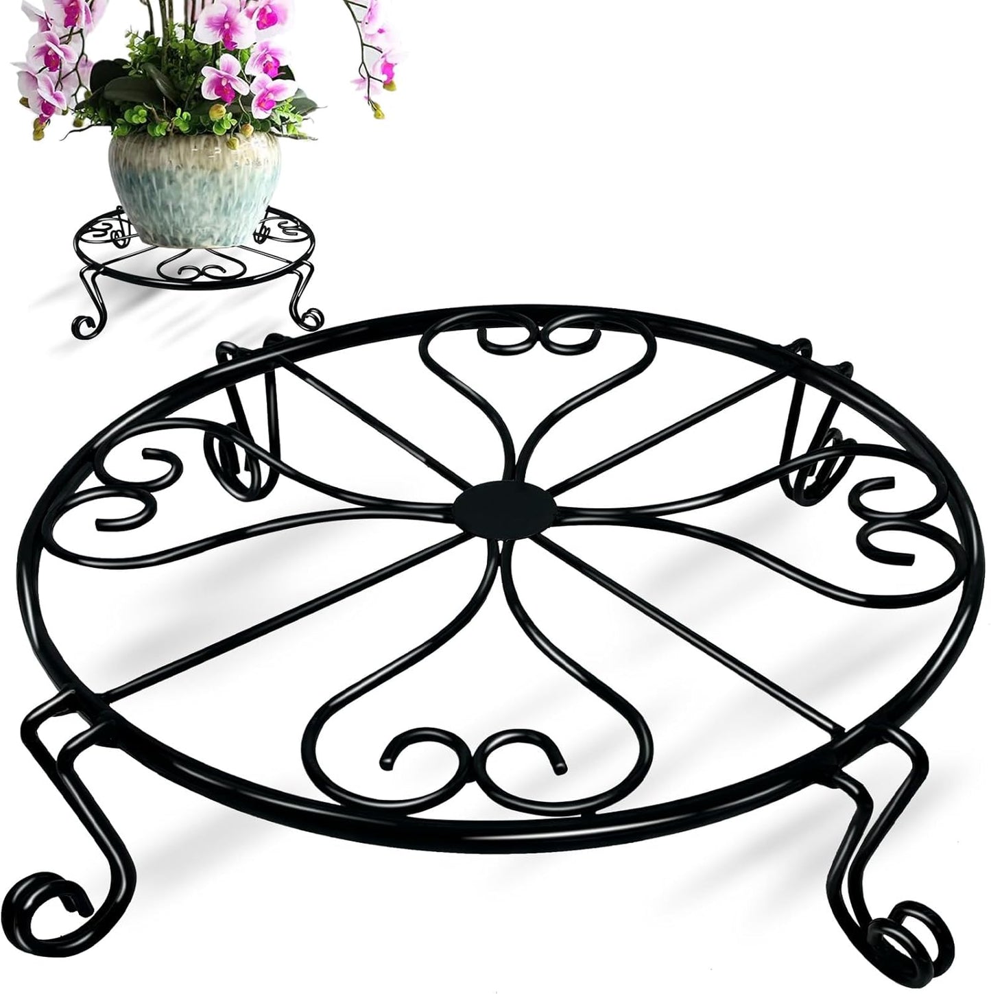 1 pack 10"-12" Metal Plant Stand Outdoor, for Flower Pot Heavy Duty Potted Holder Round Wrought Rustproof Iron Planter Stand, plant Stands Indoor Clearance and Outdoor patio - 10 Inches Black