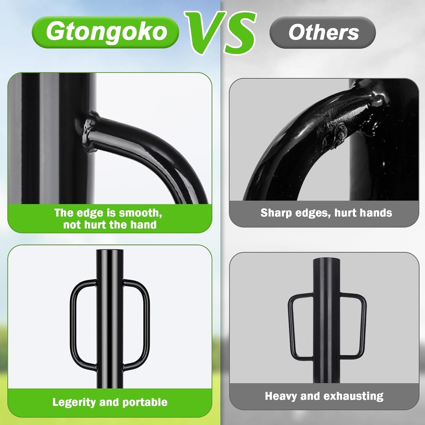 Gtongoko 8LB Fence Post Driver with Handles Heavy Duty T Post Driver Post Pounder for T-Posts, U Channel, Metal Post and Sign Post Pole Driver Tool, Black